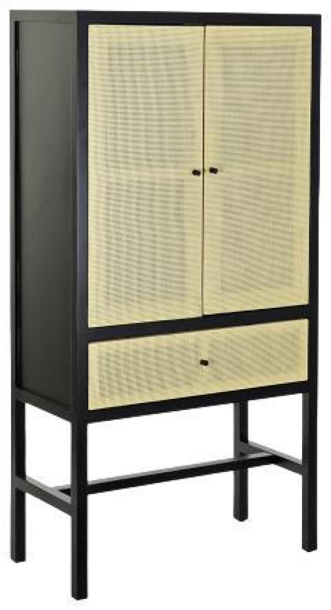 Product photograph of Ranchi Black And Rattan 2 Door Hall Cabinet from Choice Furniture Superstore.
