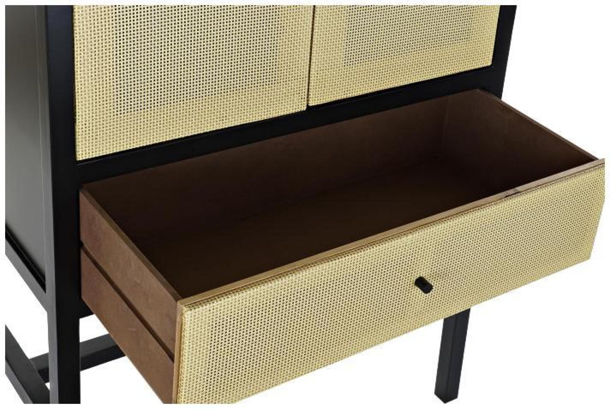 Product photograph of Ranchi Black And Rattan 2 Door Hall Cabinet from Choice Furniture Superstore.