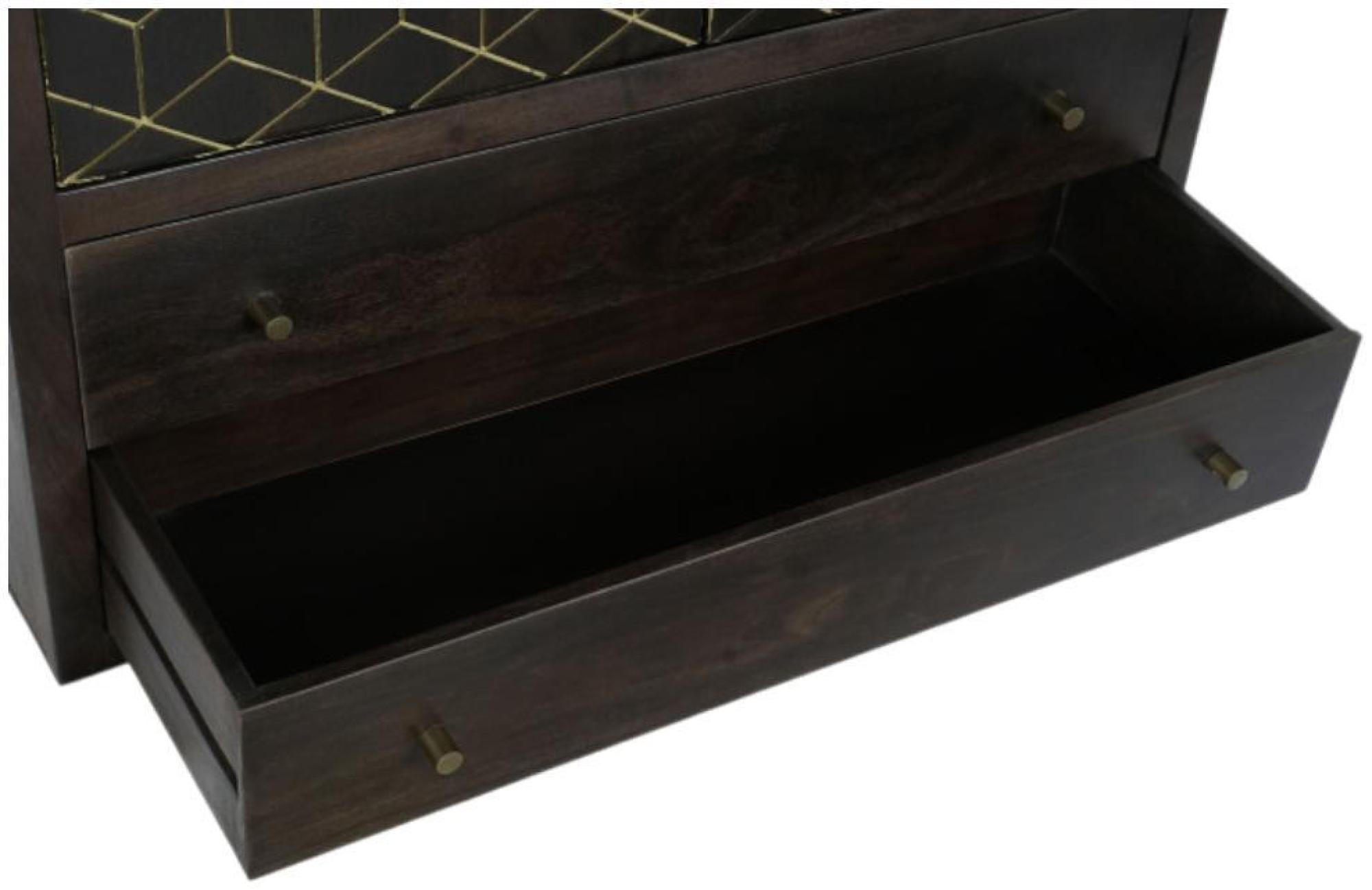 Product photograph of Oman Dark Acacia Wood Geomatric Gold Trim 2 Door Hall Cabinet from Choice Furniture Superstore.