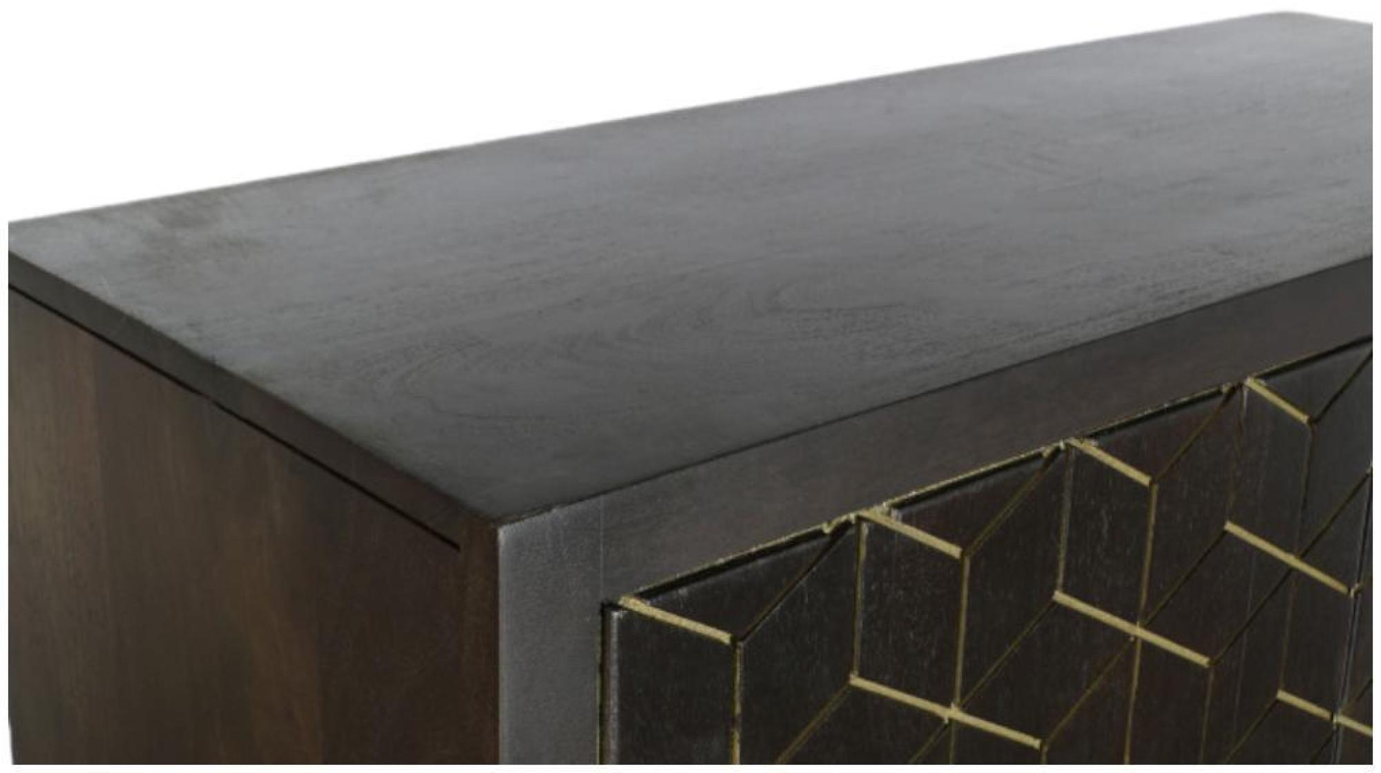 Product photograph of Oman Dark Acacia Wood Geomatric Gold Trim 2 Door Hall Cabinet from Choice Furniture Superstore.