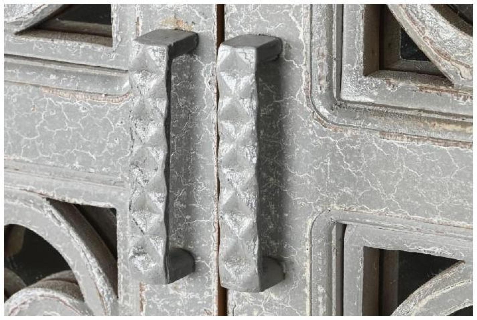Product photograph of Indian Grey Mango Wood Carved 2 Door Hall Cabinet from Choice Furniture Superstore.
