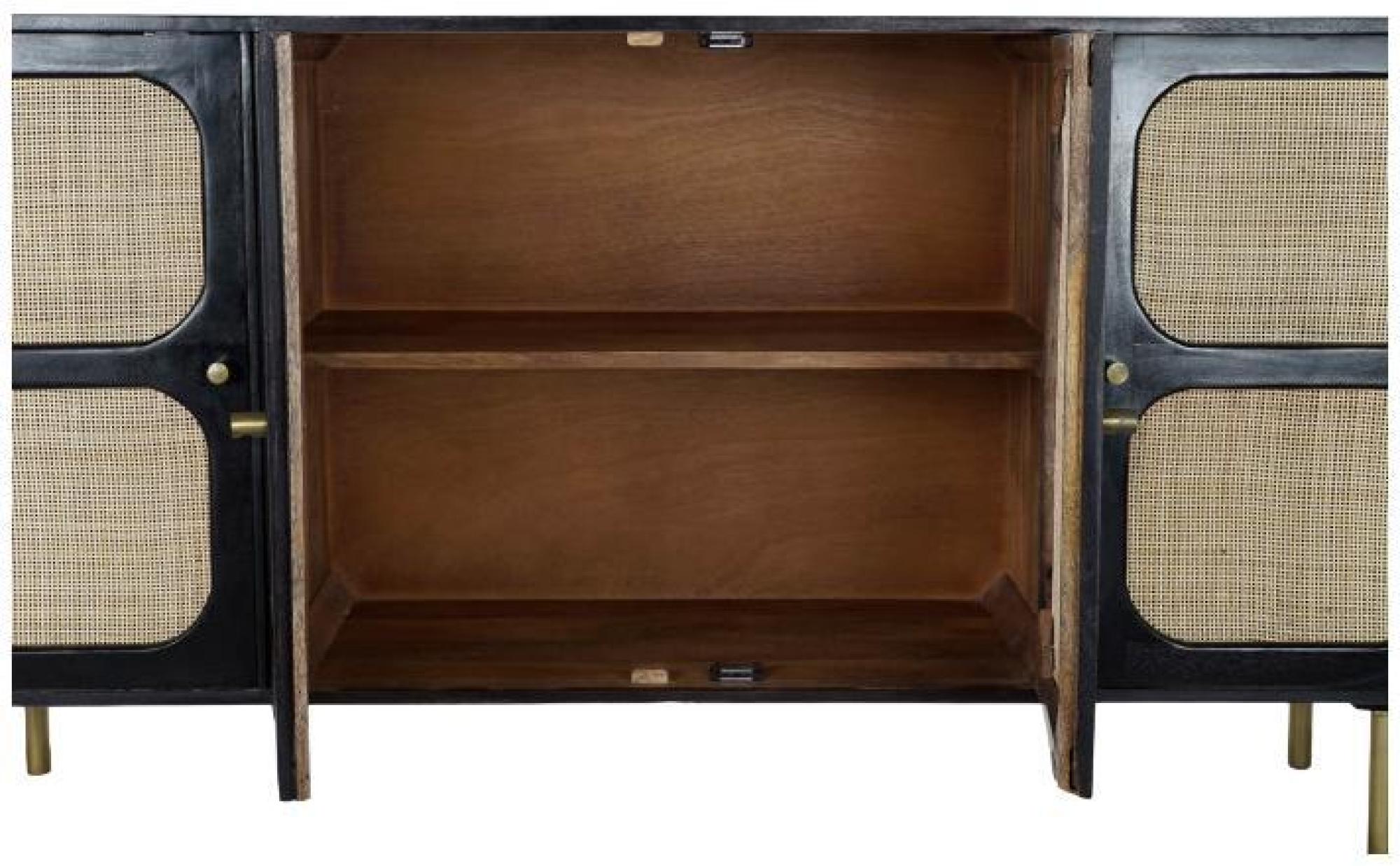 Product photograph of Black Mango Wood 150cm Medium Sideboard - 4 Doors from Choice Furniture Superstore.