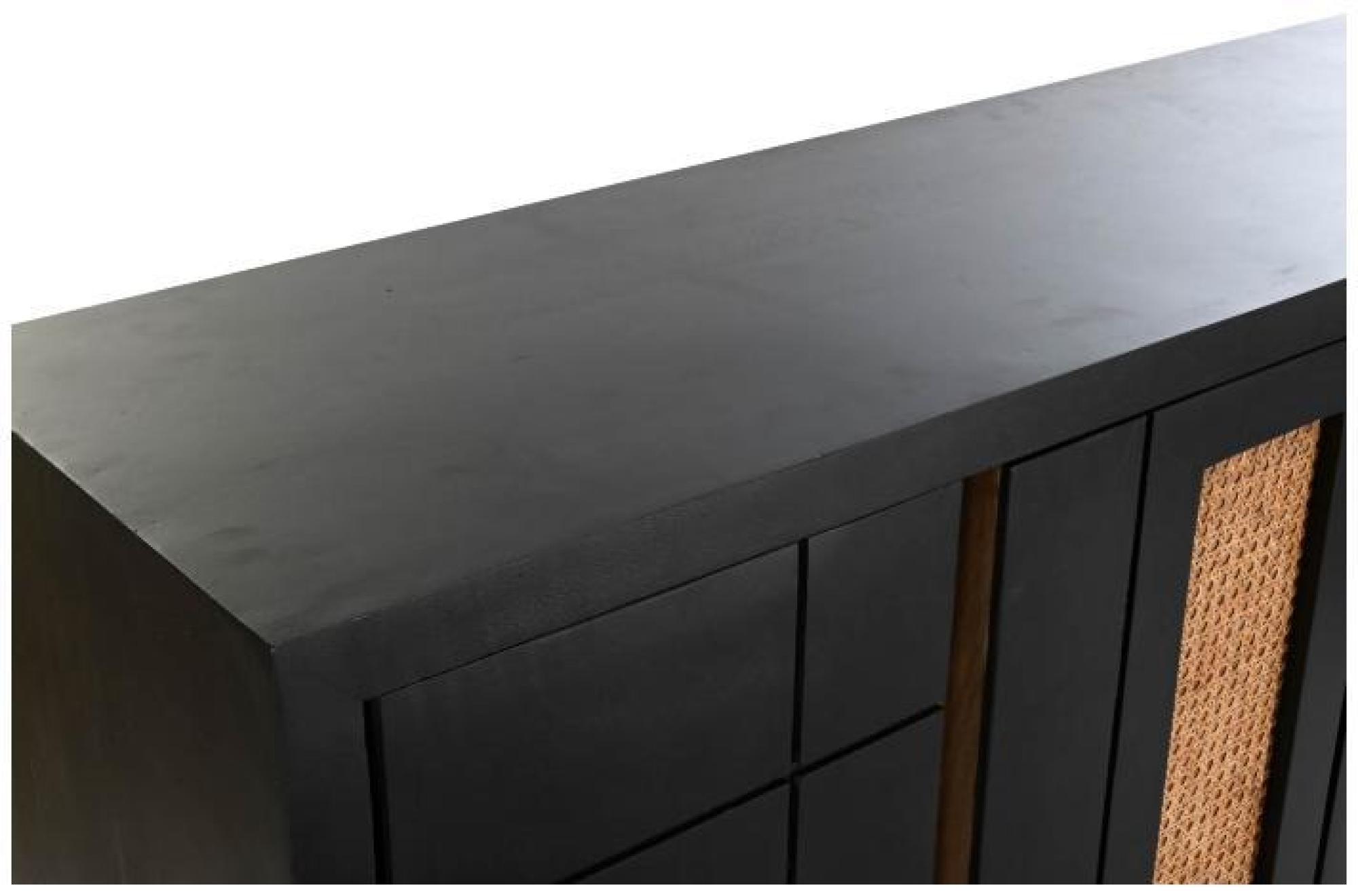 Product photograph of Indus Black Mango Wood And Rattan 4 Door Medium Sideboard - 160cm from Choice Furniture Superstore.