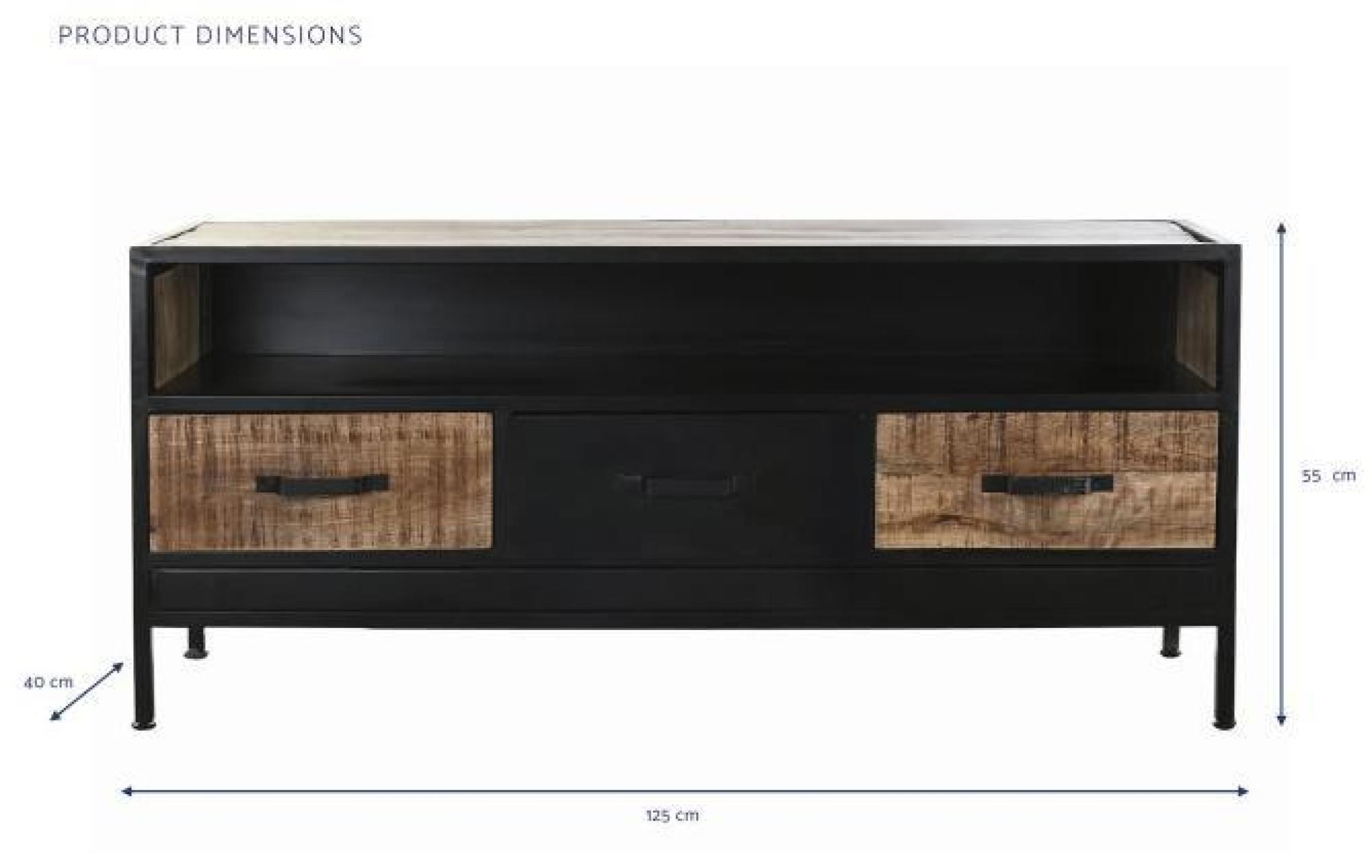 Product photograph of Marseille Black Mango Wood 125cm Tv Unit from Choice Furniture Superstore.