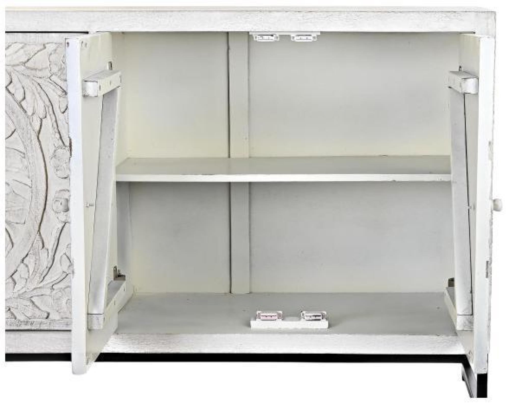 Product photograph of White Washed Carved Mango Wood 4 Door Medium Sideboard - 150cm from Choice Furniture Superstore.