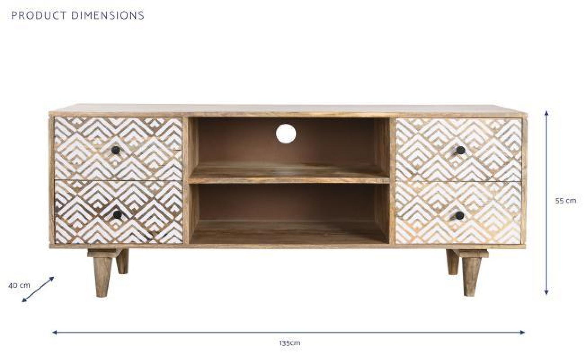 Product photograph of White Mango Wood 135cm Tv Unit from Choice Furniture Superstore.