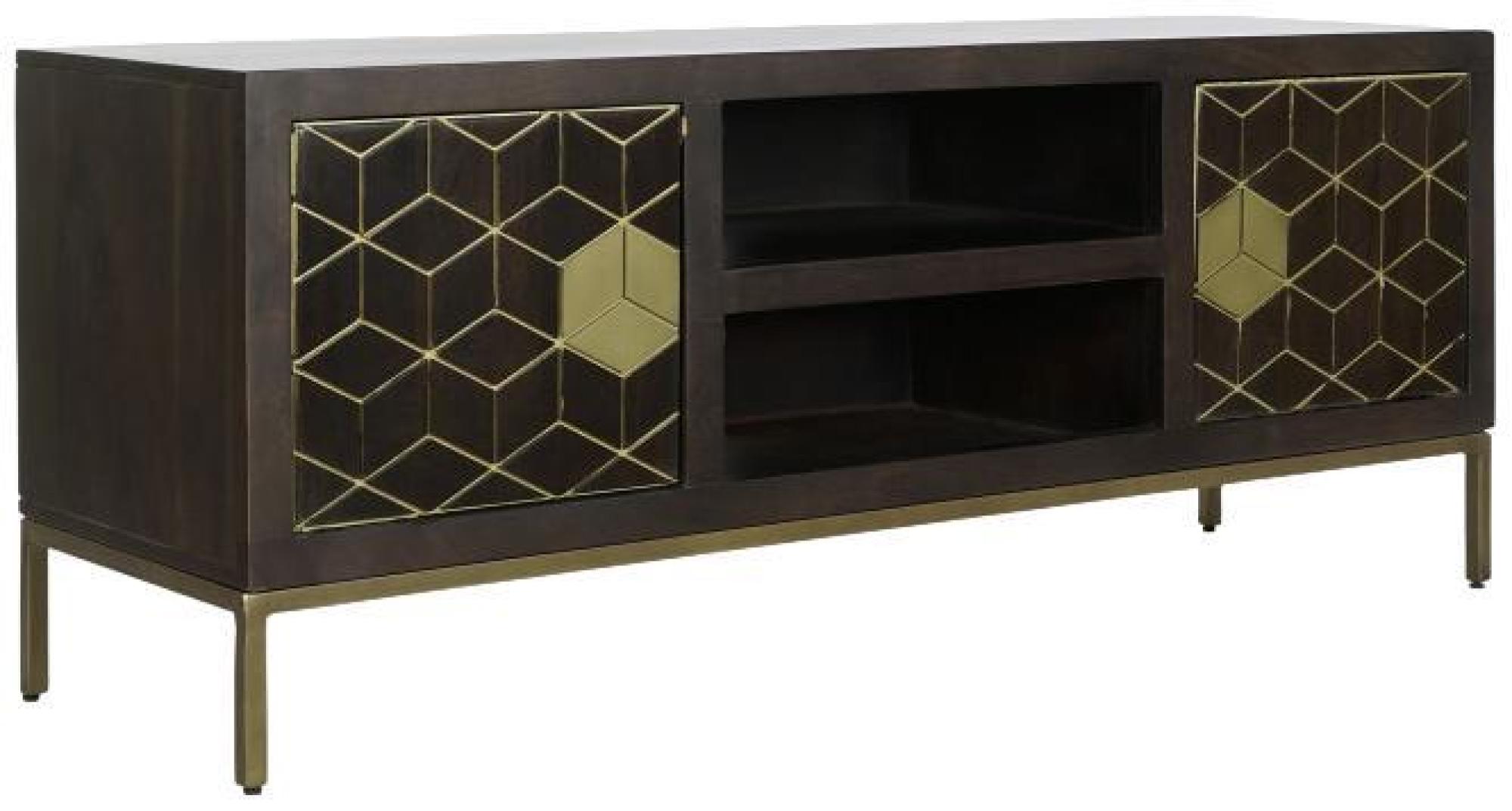 Product photograph of Oman Dark Acacia Wood Geomatric Gold Trim 140cm Tv Unit from Choice Furniture Superstore.