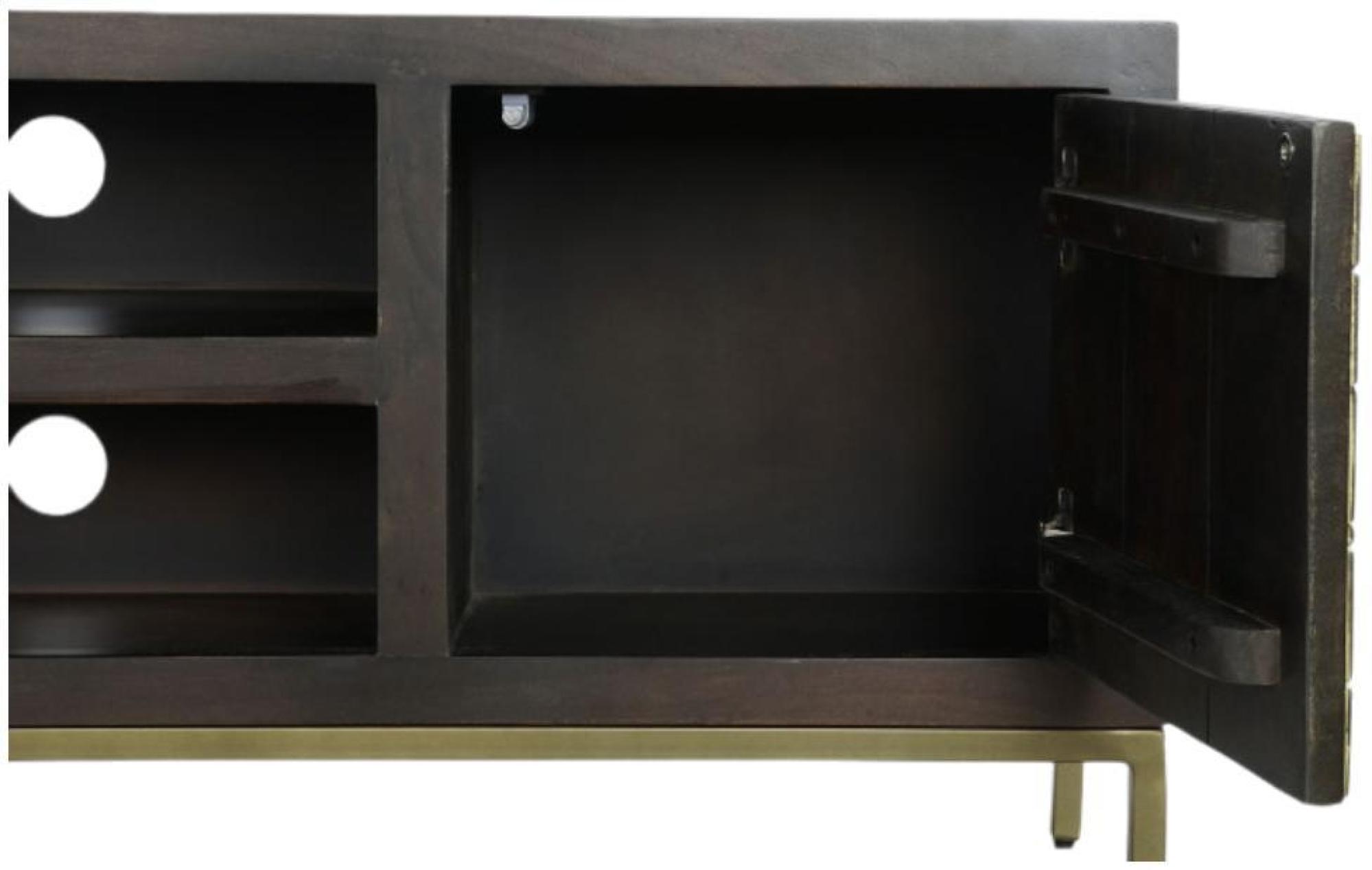 Product photograph of Oman Dark Acacia Wood Geomatric Gold Trim 140cm Tv Unit from Choice Furniture Superstore.