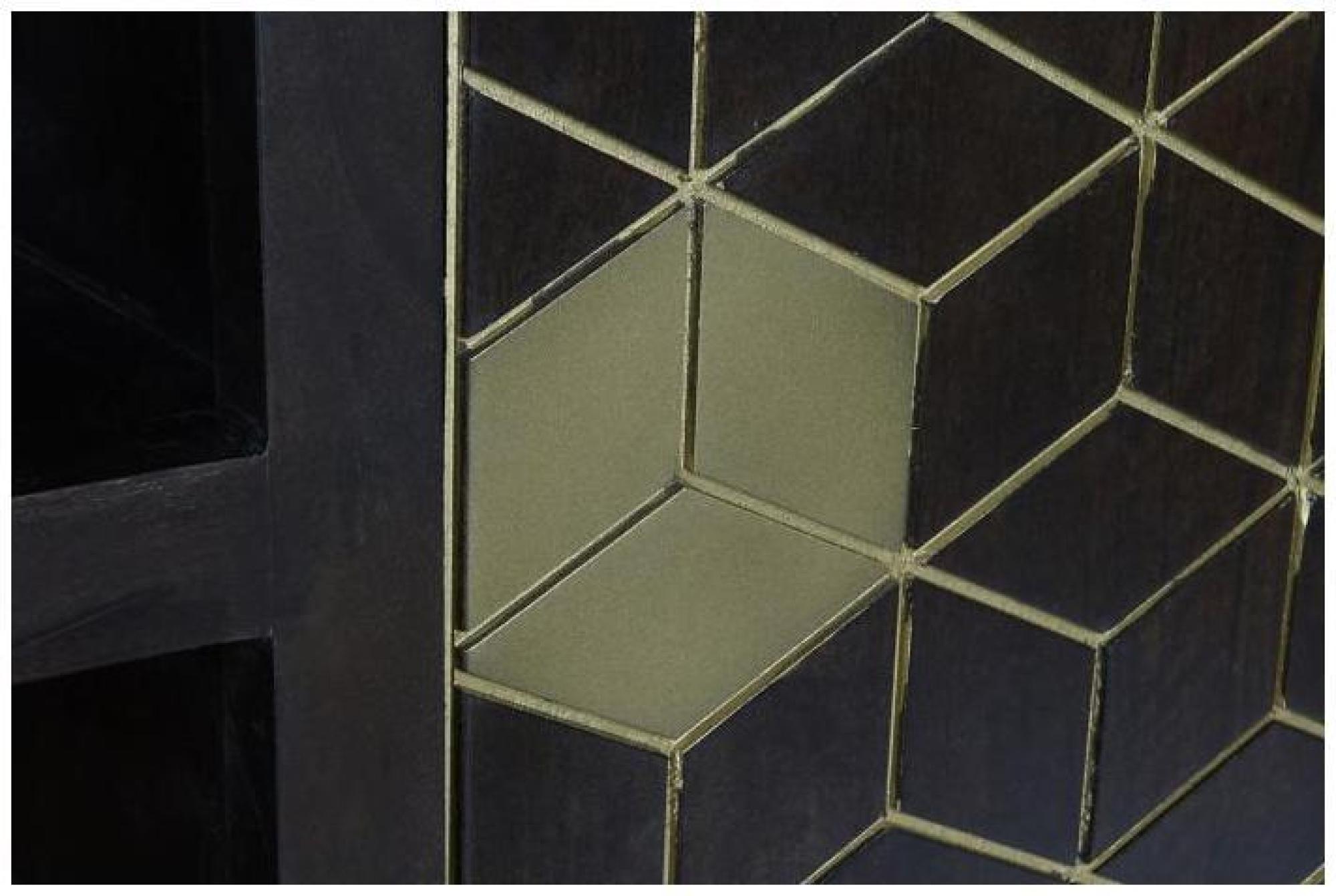 Product photograph of Oman Dark Acacia Wood Geomatric Gold Trim 140cm Tv Unit from Choice Furniture Superstore.