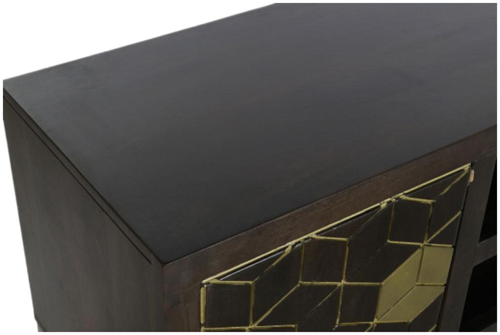 Product photograph of Oman Dark Acacia Wood Geomatric Gold Trim 140cm Tv Unit from Choice Furniture Superstore.