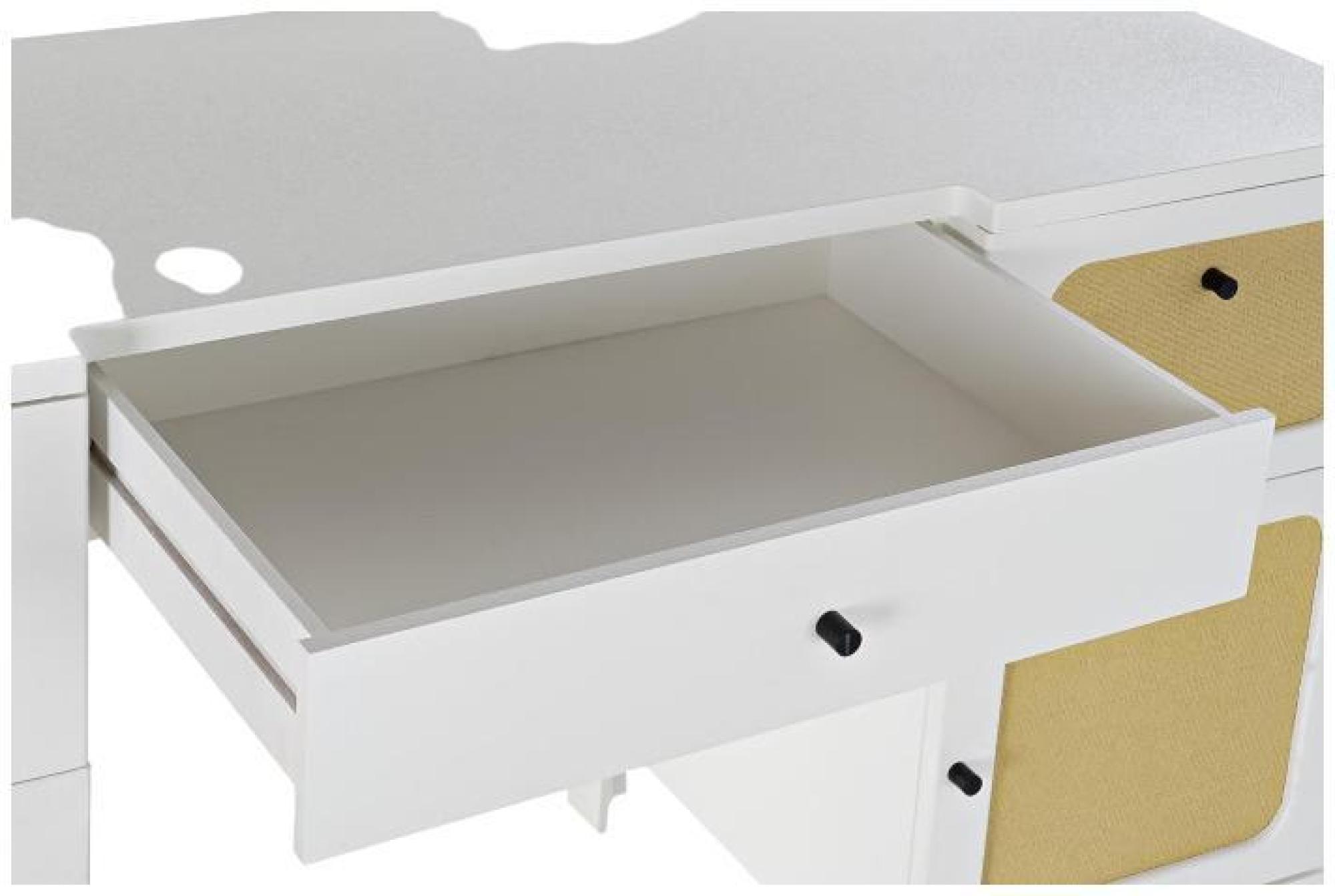 Product photograph of Ranchi White And Rattan Writing Desk from Choice Furniture Superstore.