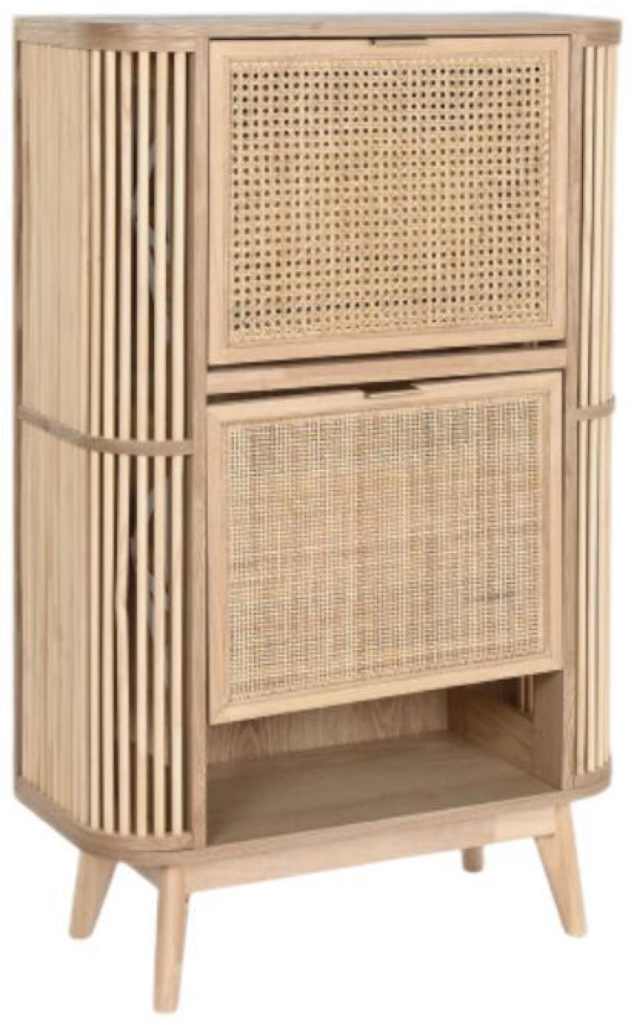 Product photograph of Natural Wood And Rattan 2 Drawer Shoe Cabinet from Choice Furniture Superstore.