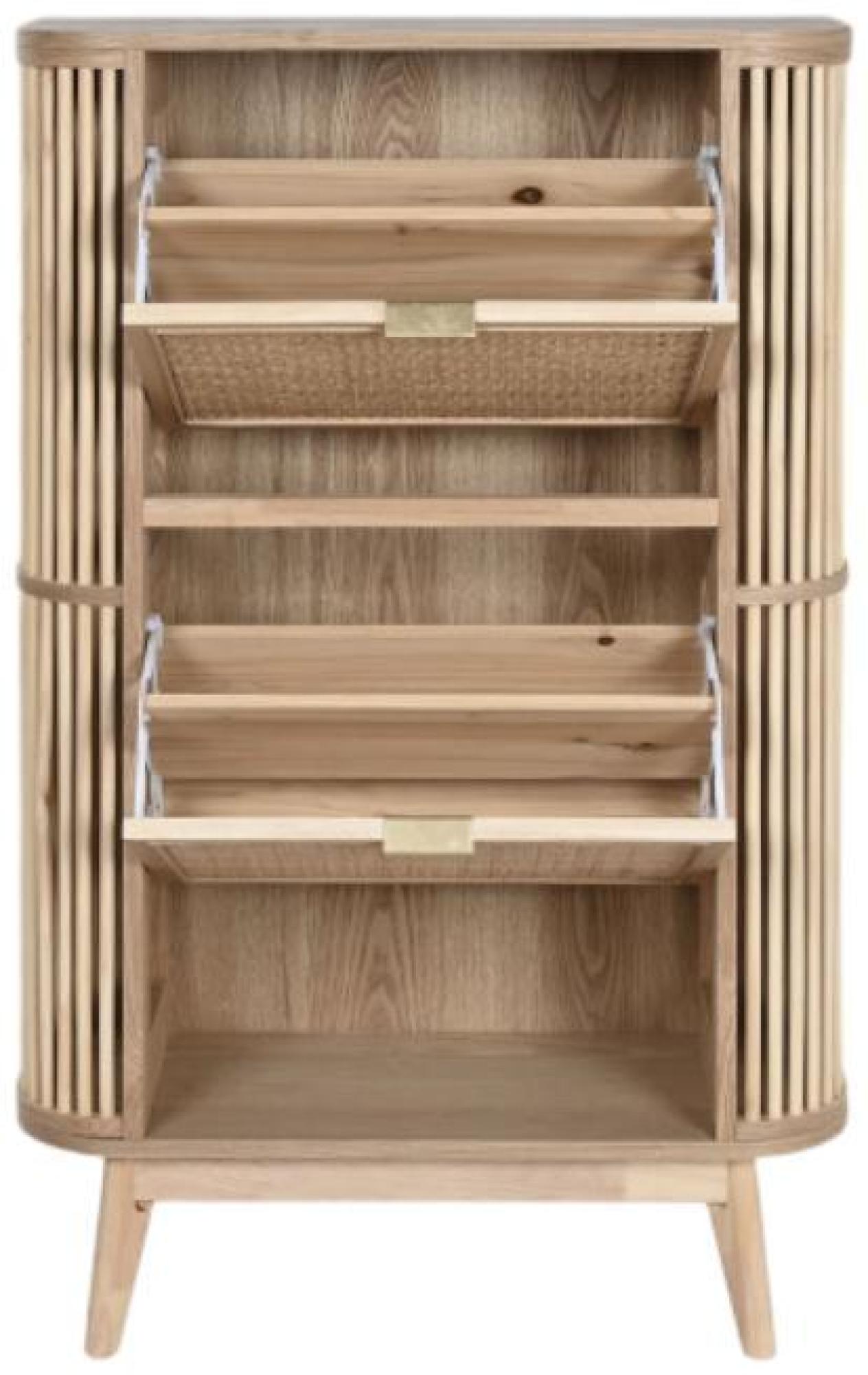 Product photograph of Natural Wood And Rattan 2 Drawer Shoe Cabinet from Choice Furniture Superstore.