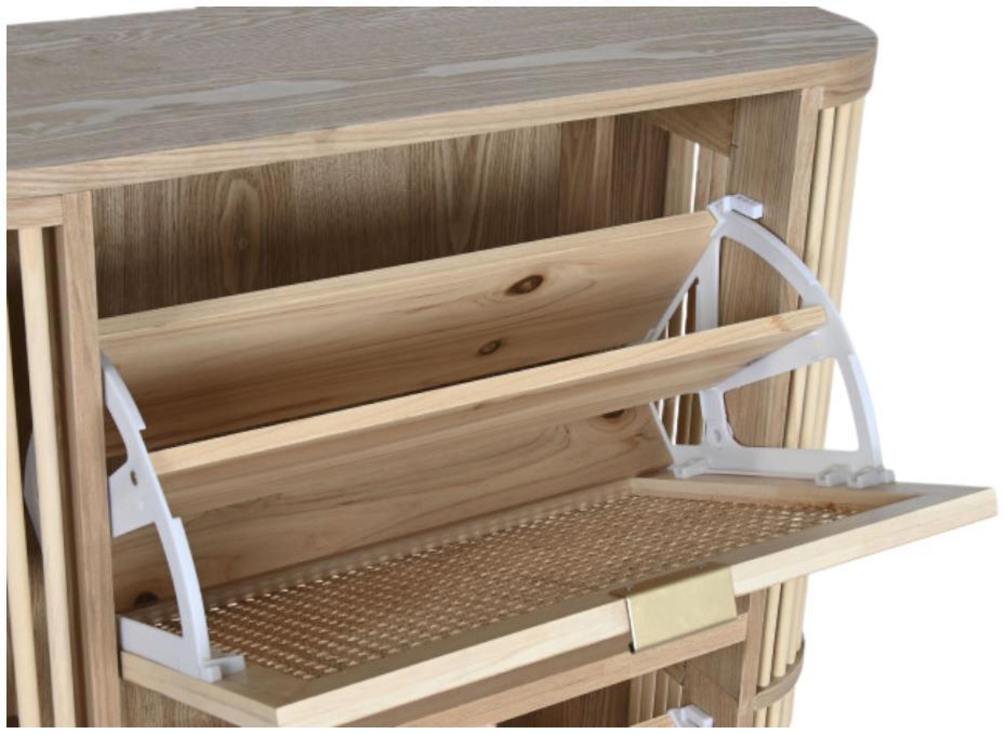 Product photograph of Natural Wood And Rattan 2 Drawer Shoe Cabinet from Choice Furniture Superstore.