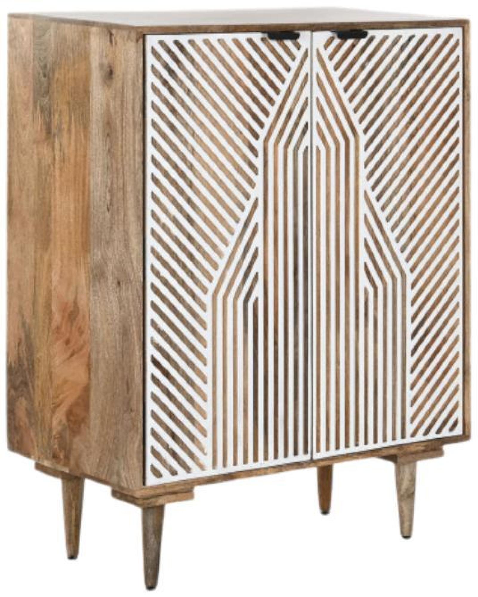 Product photograph of Guna Mango Wood White Geomatric Printed 2 Door Bar Cabinet from Choice Furniture Superstore.
