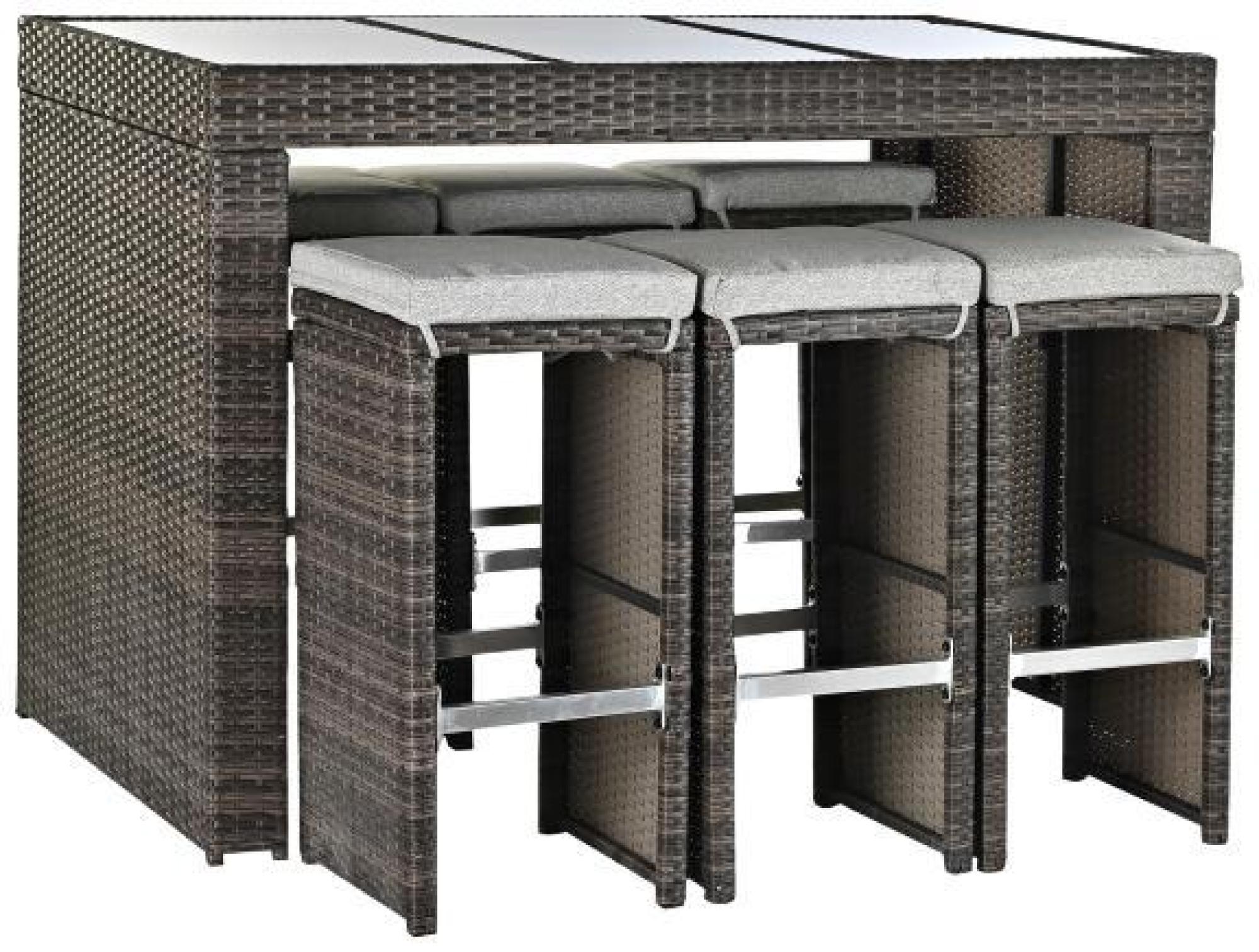 Product photograph of Garden Light Brown Rattan 6 Seater Bar Set With 6 Chairs And Table from Choice Furniture Superstore.