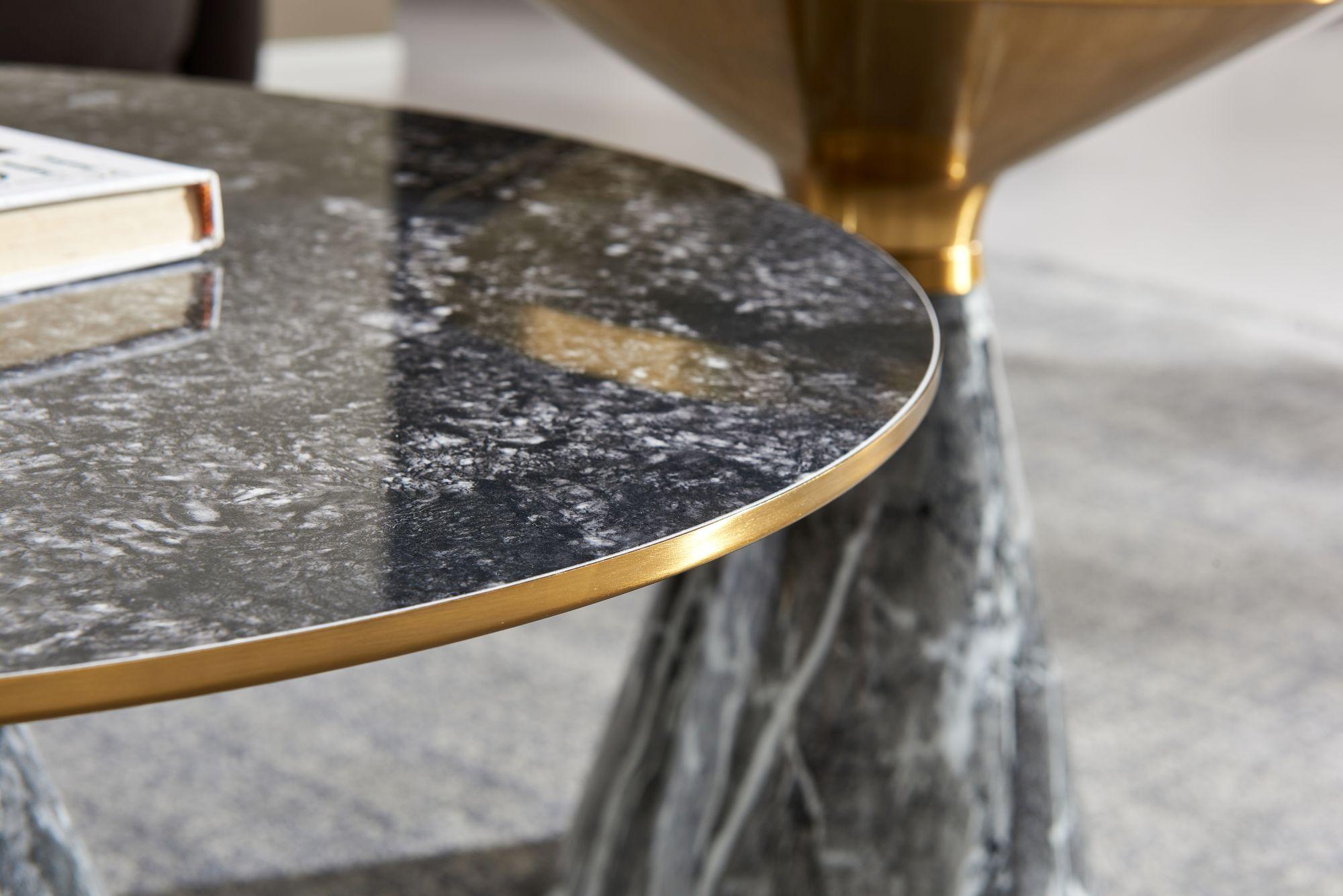 Product photograph of Funnel Grey Ceramic Round Side Table With Gold Trim from Choice Furniture Superstore.