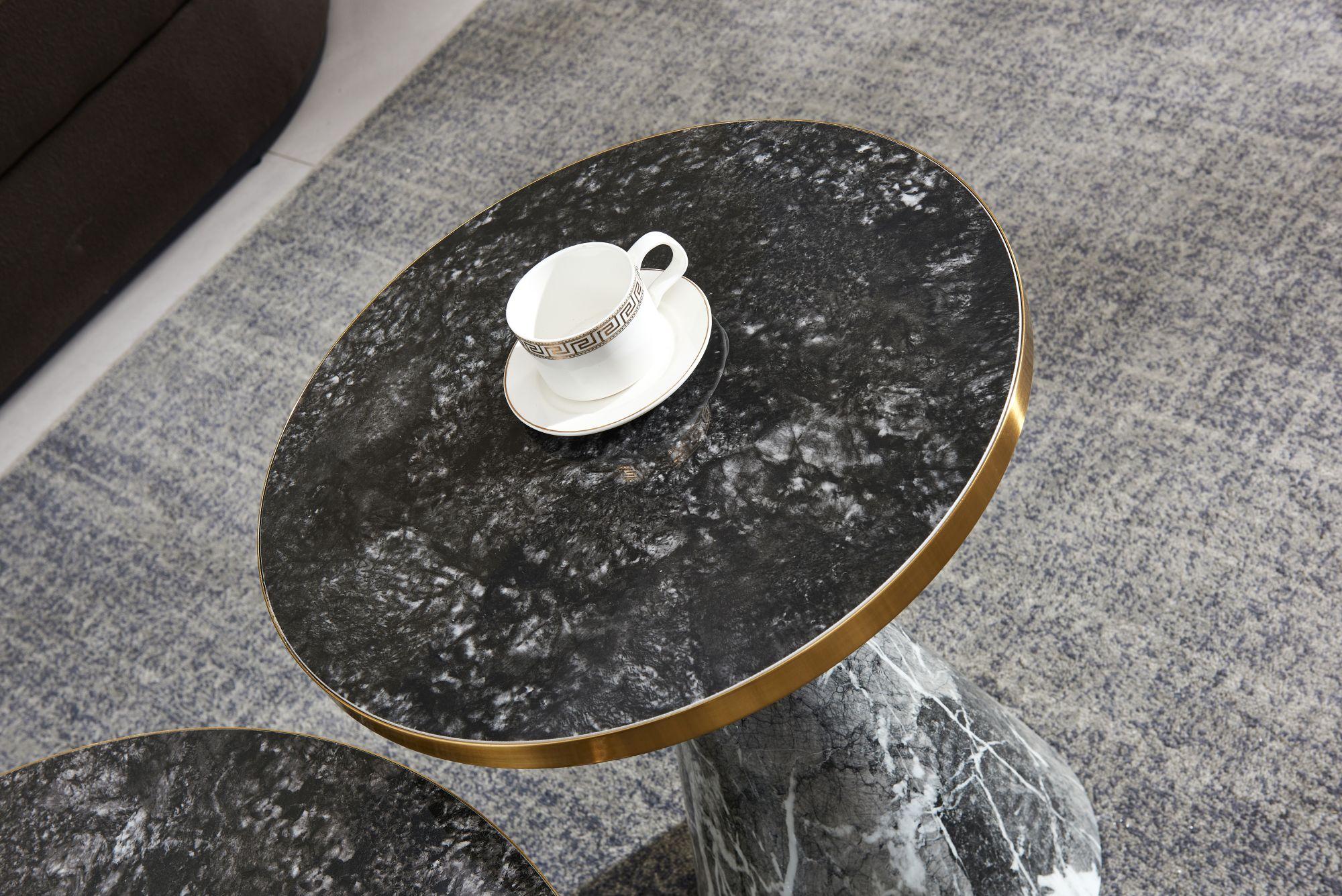 Product photograph of Funnel Grey Ceramic Round Side Table With Gold Trim from Choice Furniture Superstore.