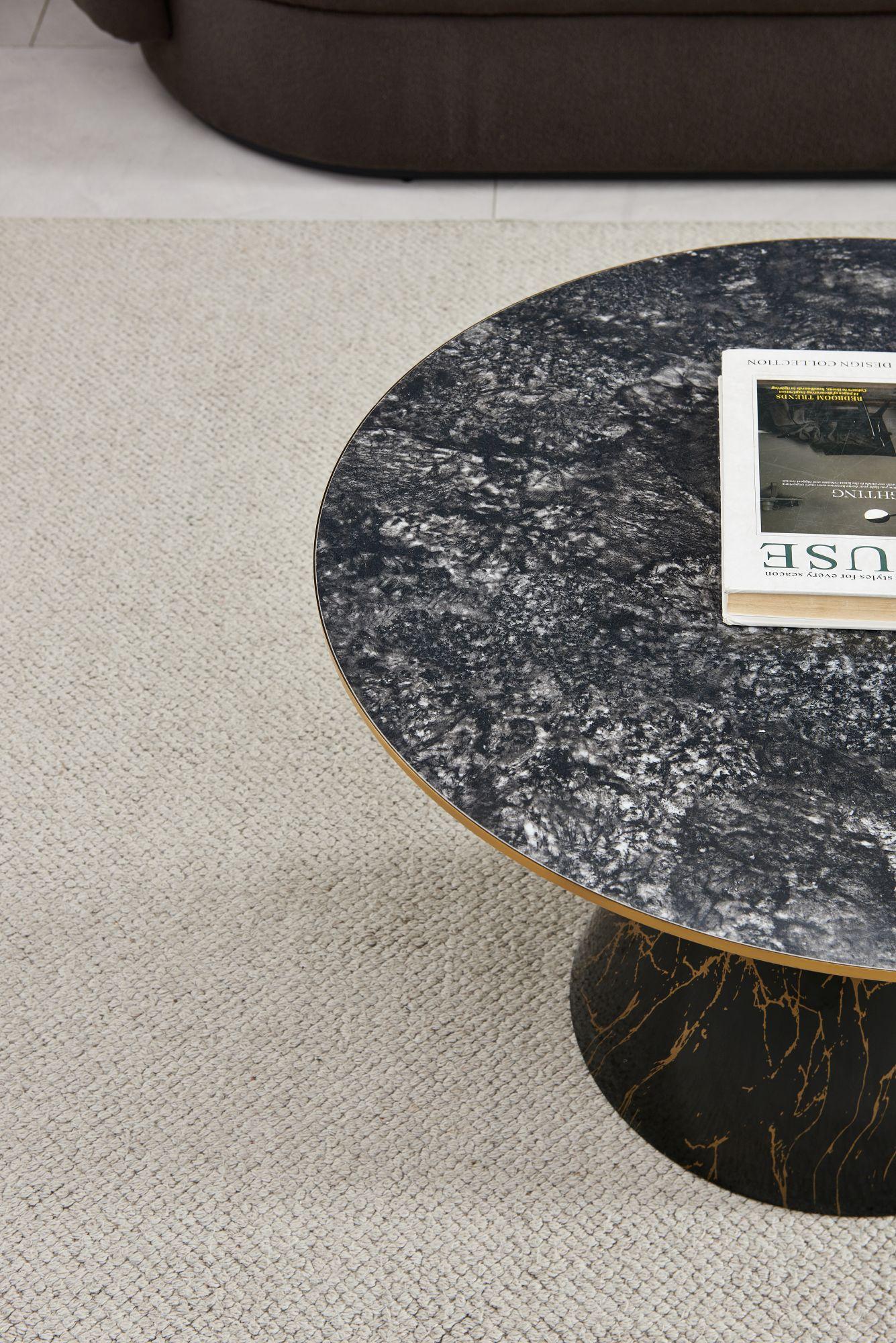 Product photograph of Hourglass Grey Ceramic Round Coffee Table With Black Base And Gold Trim from Choice Furniture Superstore.