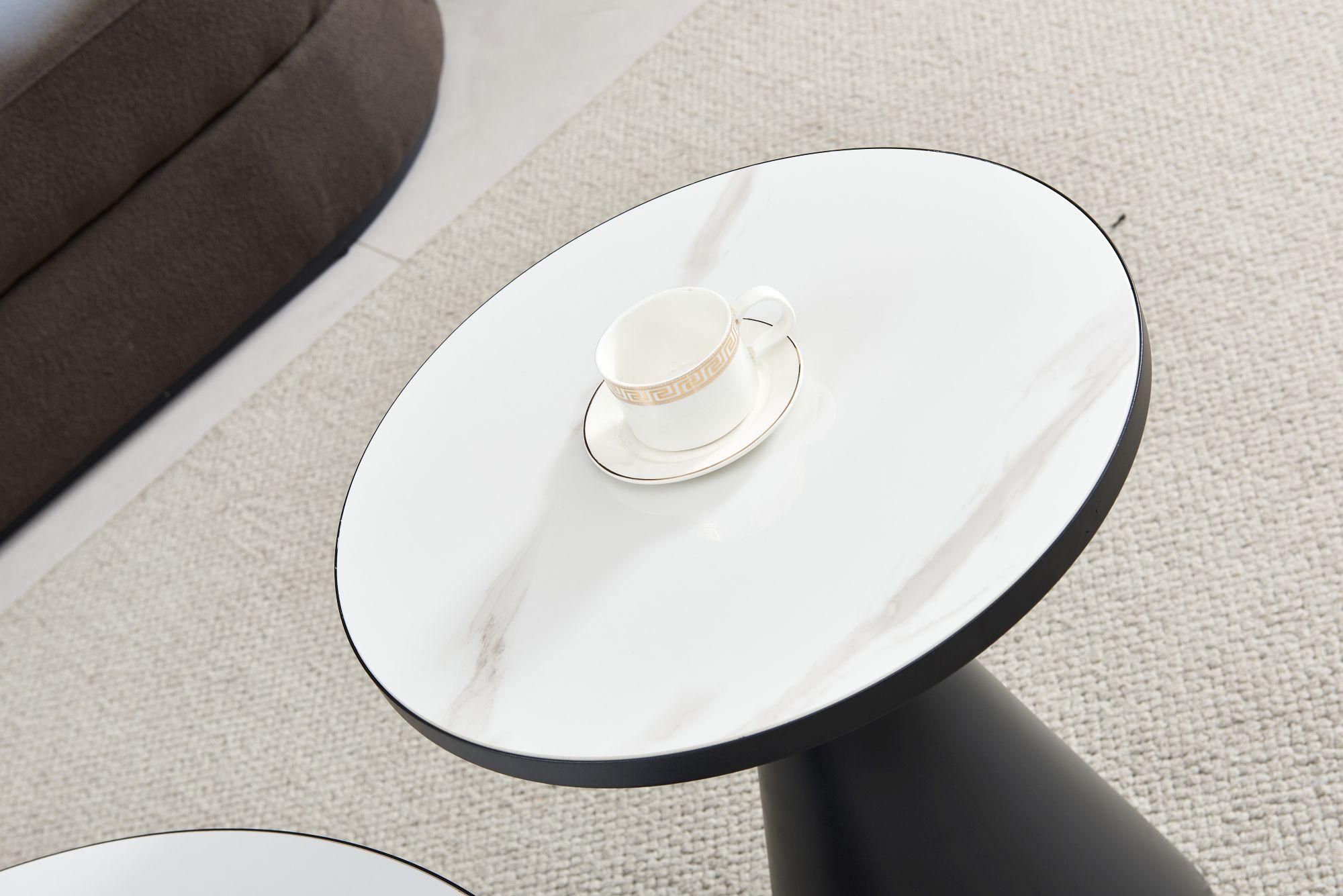 Product photograph of Funnel White Ceramic Round Side Table With Dark Grey Base And Gold Trim from Choice Furniture Superstore.