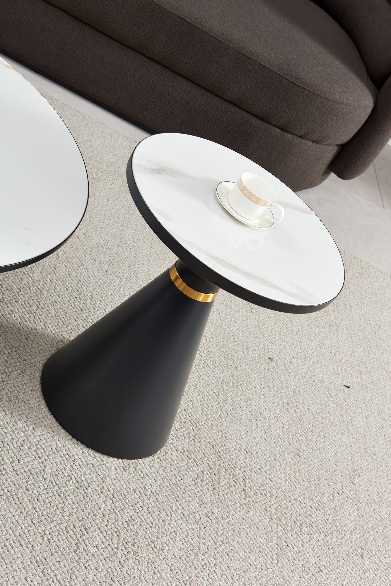 Product photograph of Funnel White Ceramic Round Side Table With Dark Grey Base And Gold Trim from Choice Furniture Superstore.