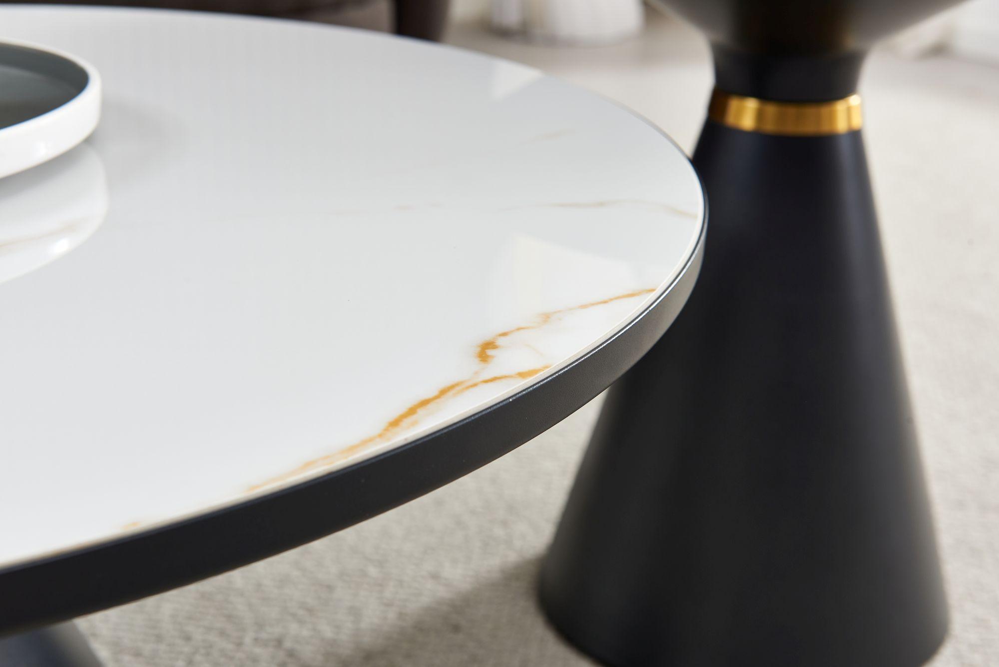 Product photograph of Funnel White Ceramic Round Coffee Table With Dark Grey Base And Gold Trim from Choice Furniture Superstore.