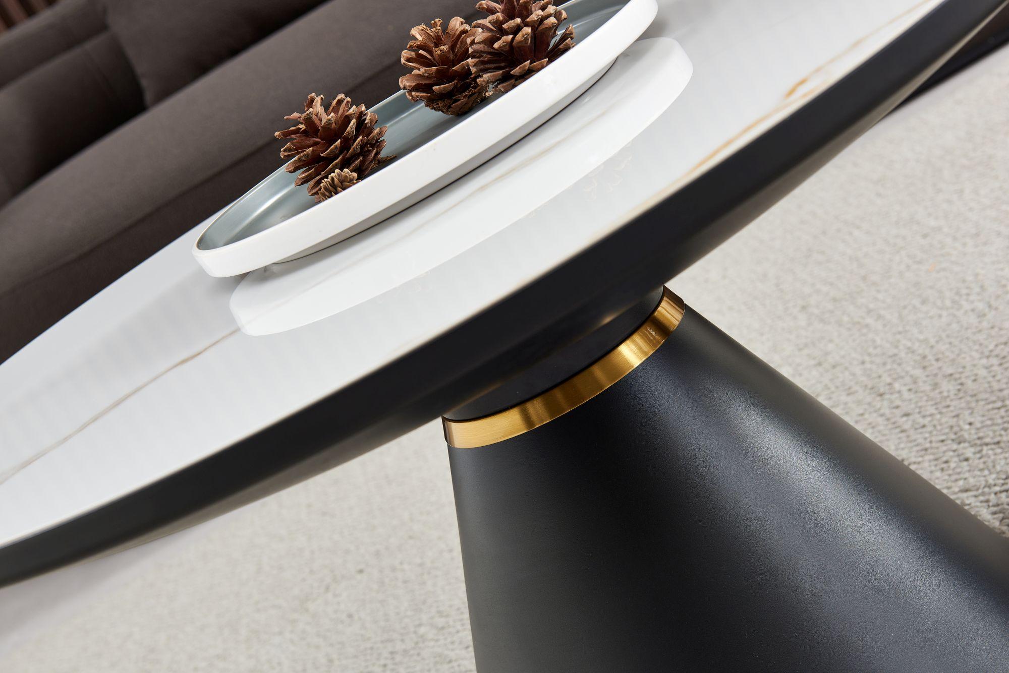 Product photograph of Funnel White Ceramic Round Coffee Table With Dark Grey Base And Gold Trim from Choice Furniture Superstore.