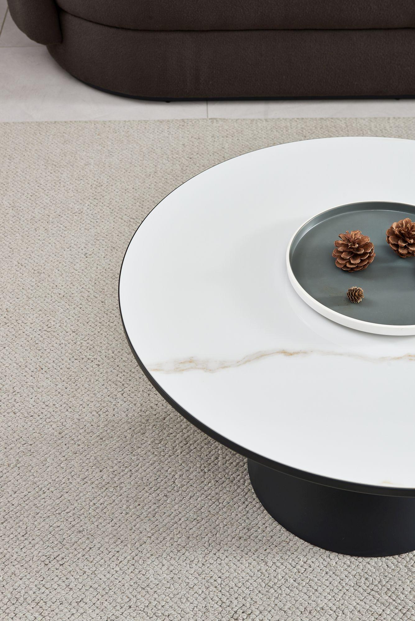 Product photograph of Funnel White Ceramic Round Coffee Table With Dark Grey Base And Gold Trim from Choice Furniture Superstore.