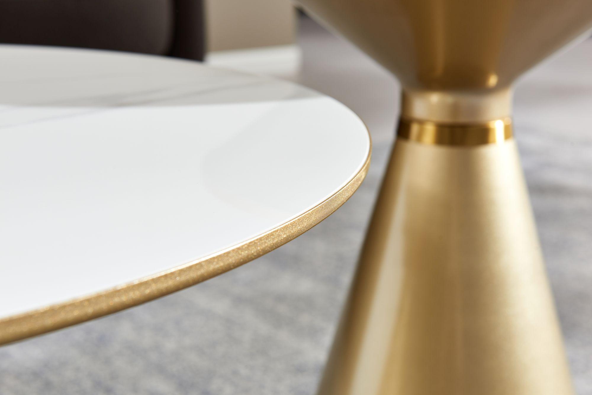 Product photograph of Funnel White Ceramic Round Side Table With Gold Trim from Choice Furniture Superstore.