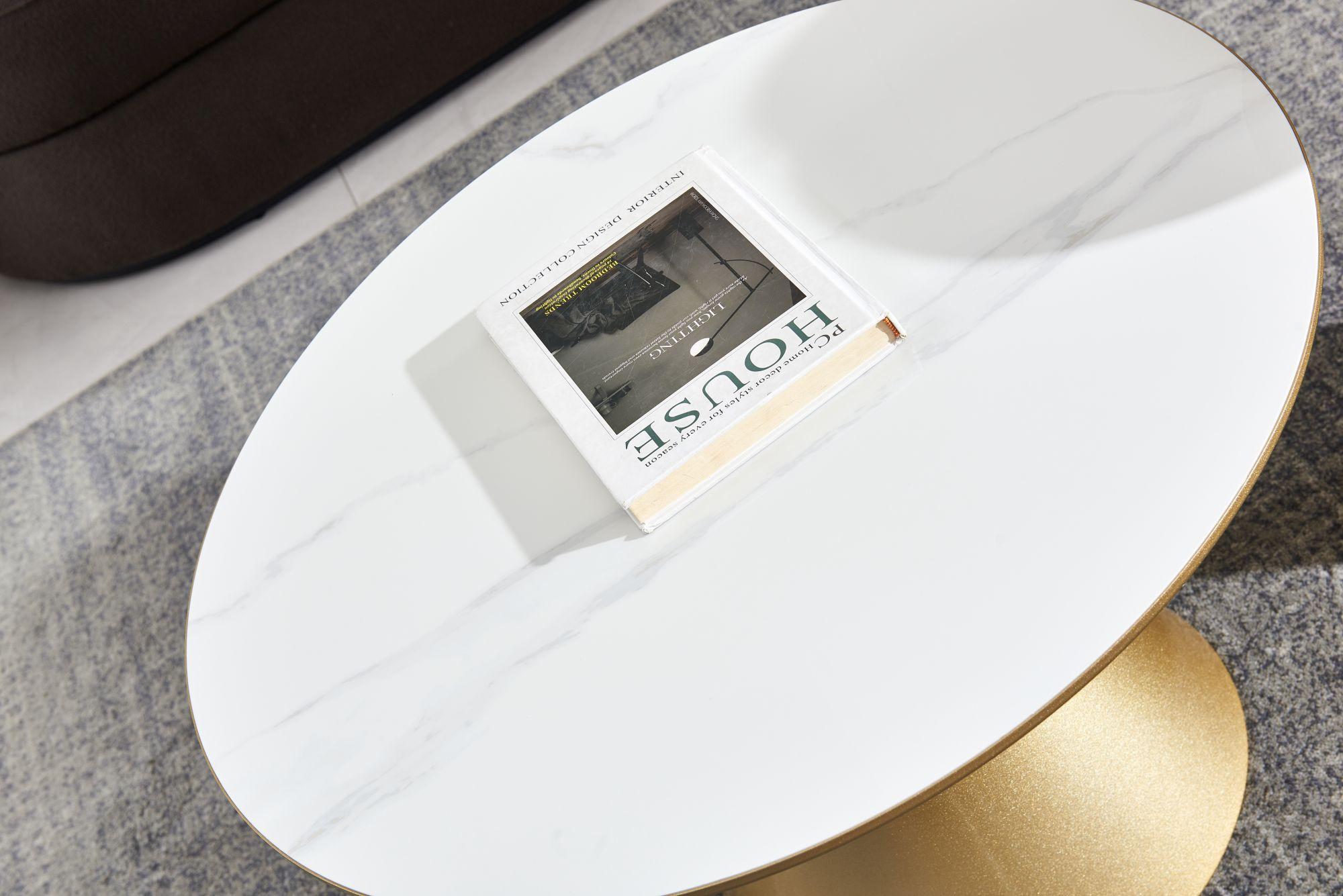 Product photograph of Funnel White Ceramic Round Coffee Table With Gold Trim from Choice Furniture Superstore.