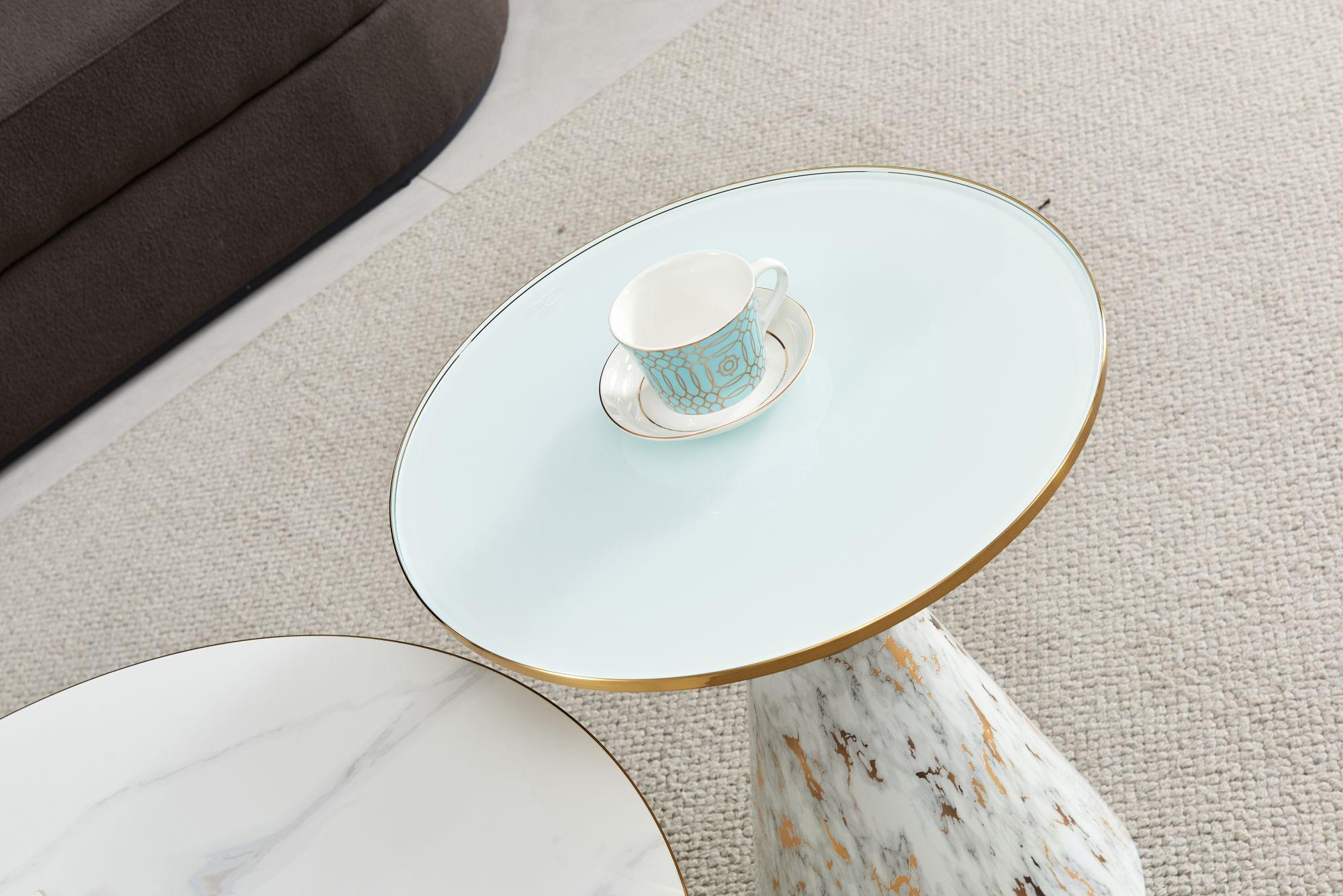 Product photograph of Funnel White Ceramic Round Side Table With White And Gold Trim from Choice Furniture Superstore.