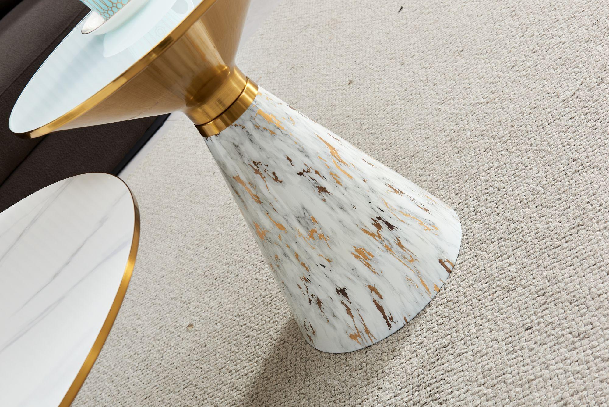 Product photograph of Funnel White Ceramic Round Side Table With White And Gold Trim from Choice Furniture Superstore.