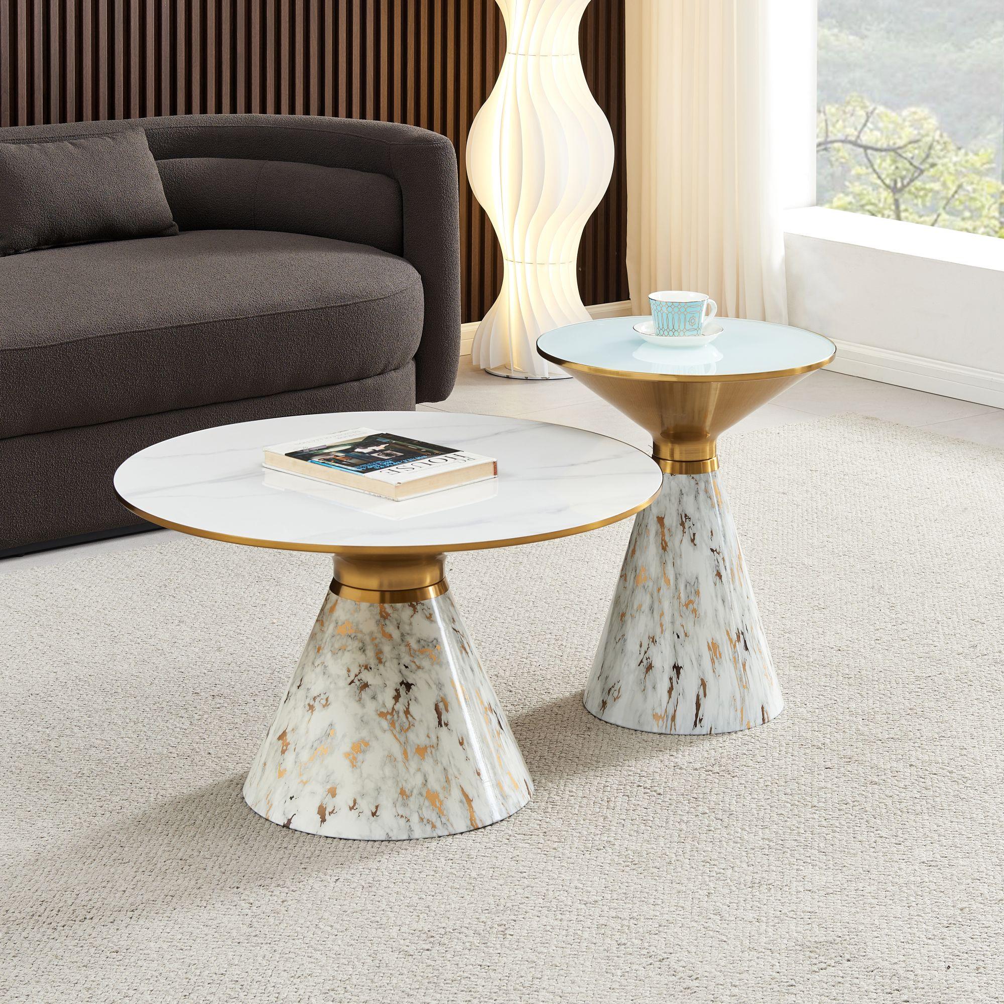 Product photograph of Funnel White Ceramic Round Side Table With White And Gold Trim from Choice Furniture Superstore.