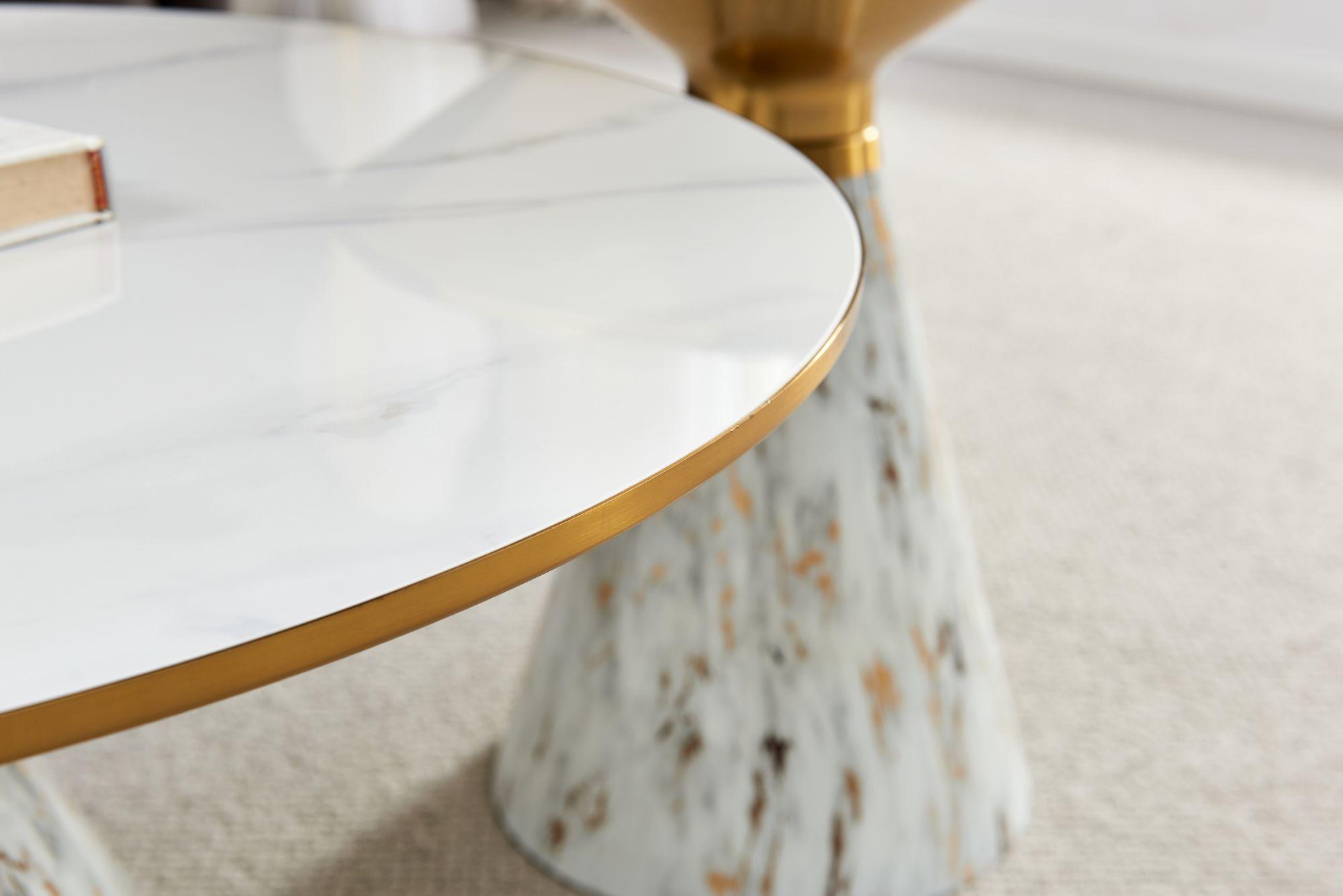 Product photograph of Funnel White Ceramic Round Coffee Table With White And Gold Trim from Choice Furniture Superstore.