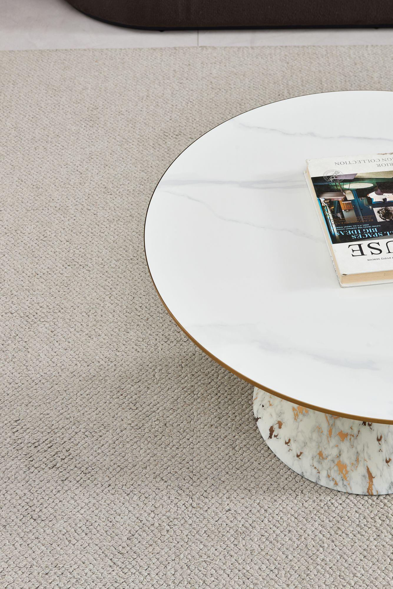 Product photograph of Funnel White Ceramic Round Coffee Table With White And Gold Trim from Choice Furniture Superstore.