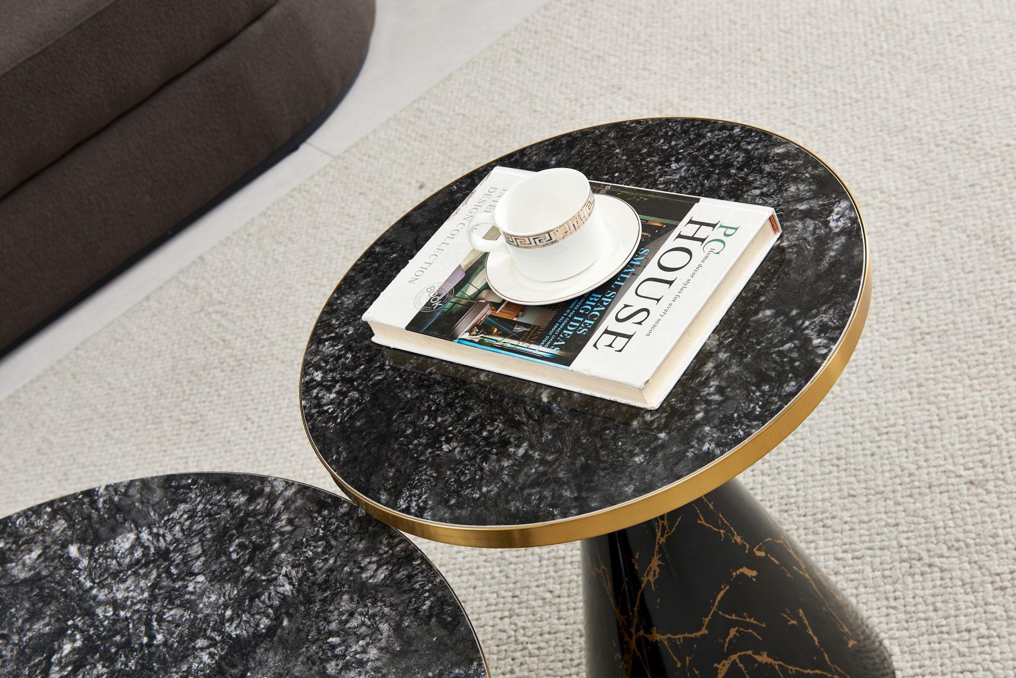 Product photograph of Funnel Black Ceramic Round Side Table With Gold Trim from Choice Furniture Superstore.