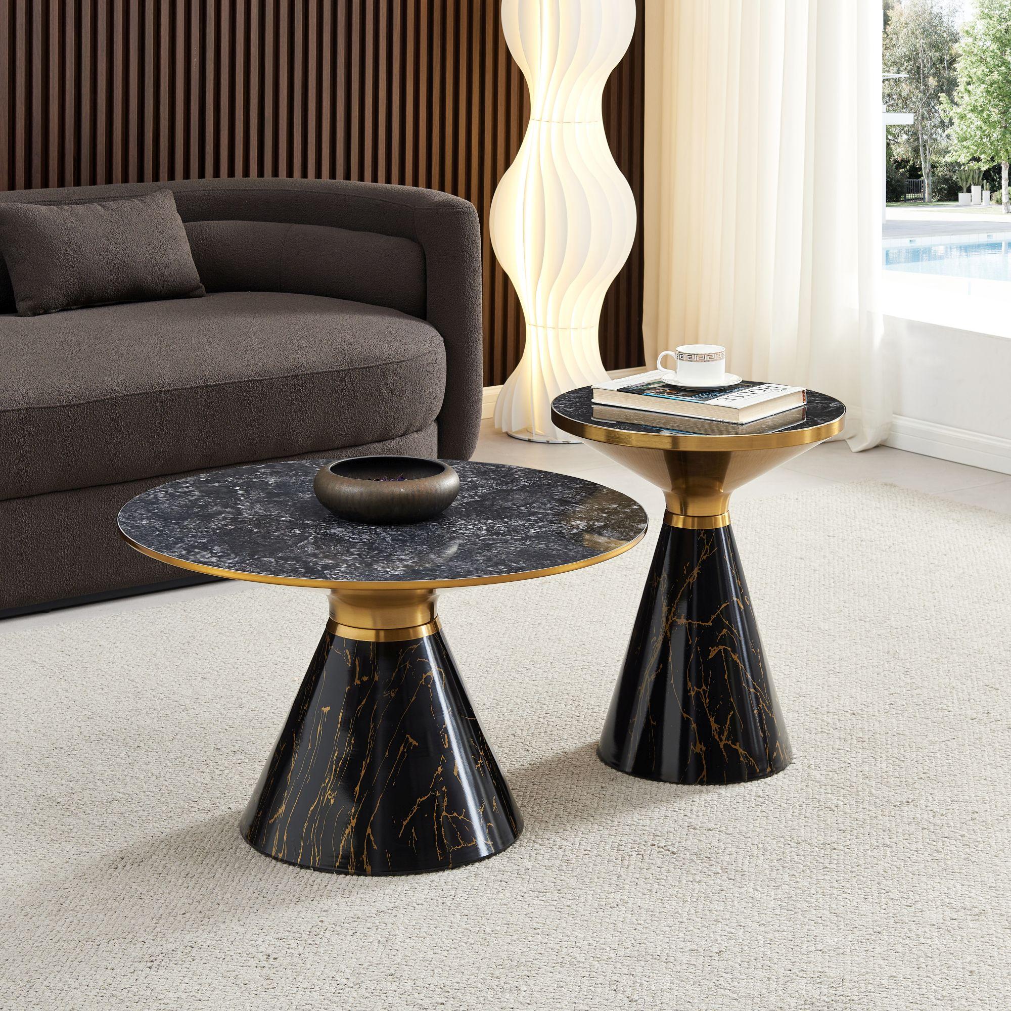 Product photograph of Funnel Black Ceramic Round Side Table With Gold Trim from Choice Furniture Superstore.