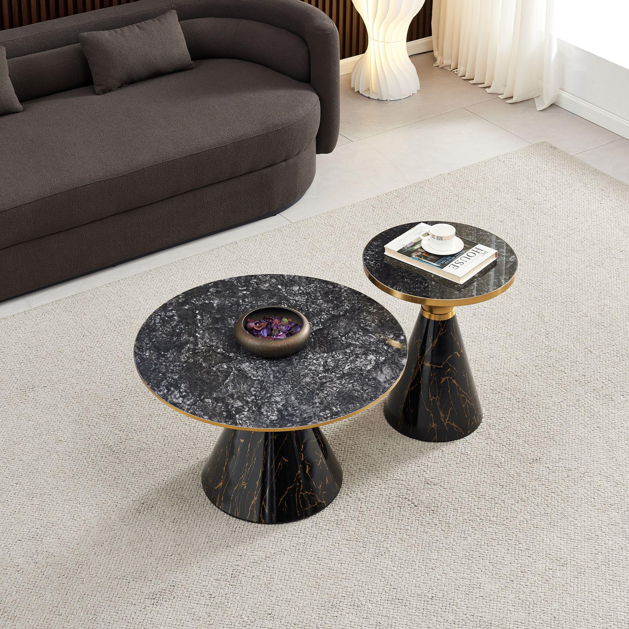 Product photograph of Funnel Black Ceramic Round Side Table With Gold Trim from Choice Furniture Superstore.