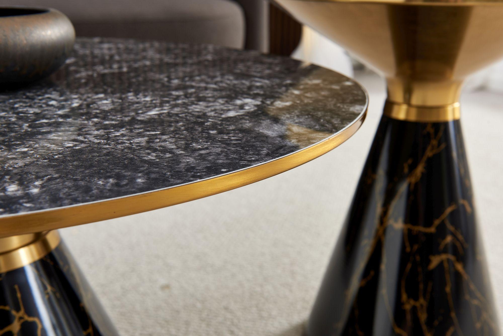 Product photograph of Funnel Black Ceramic Round Coffee Table With Gold Trim from Choice Furniture Superstore.