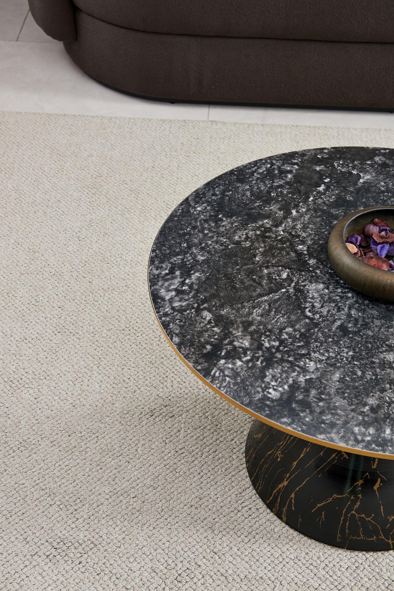 Product photograph of Funnel Black Ceramic Round Coffee Table With Gold Trim from Choice Furniture Superstore.