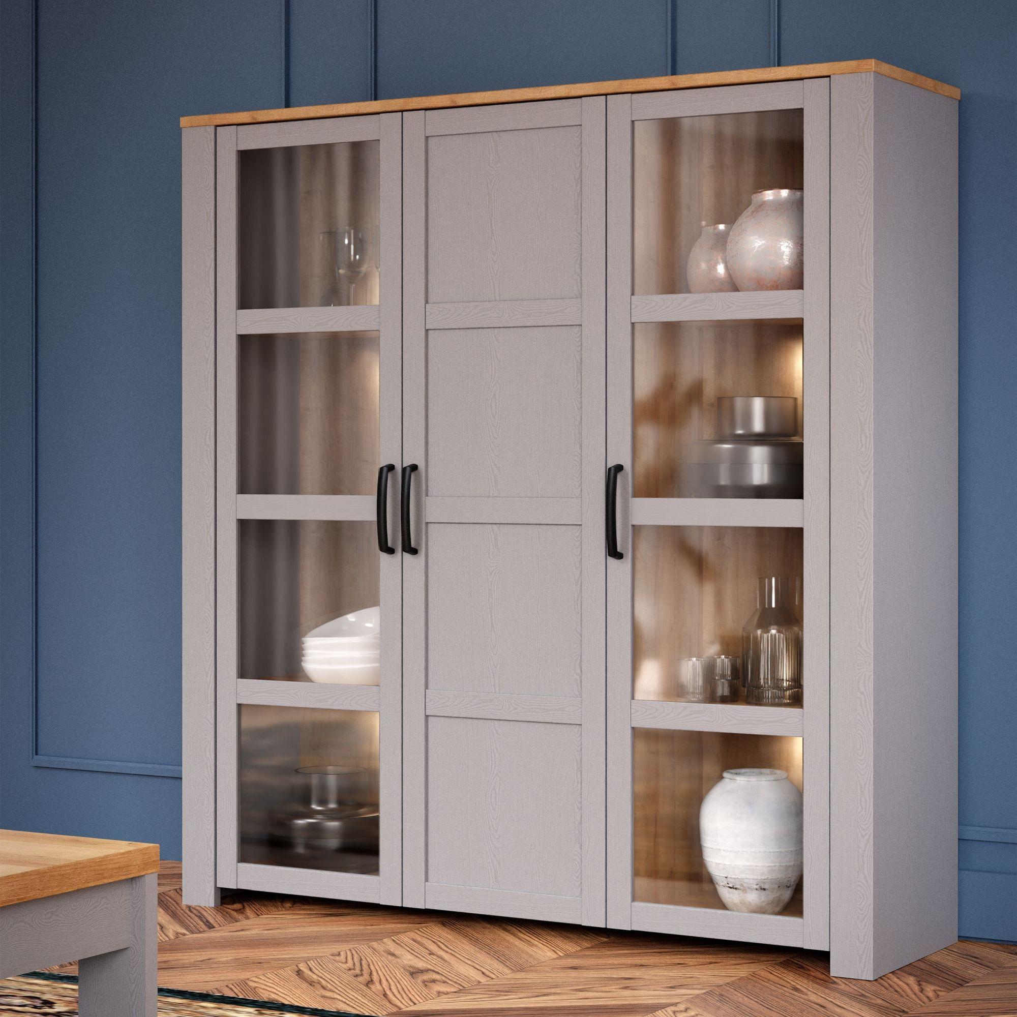 Product photograph of Bohol Grey 3 Door Large Display Cabinet from Choice Furniture Superstore.