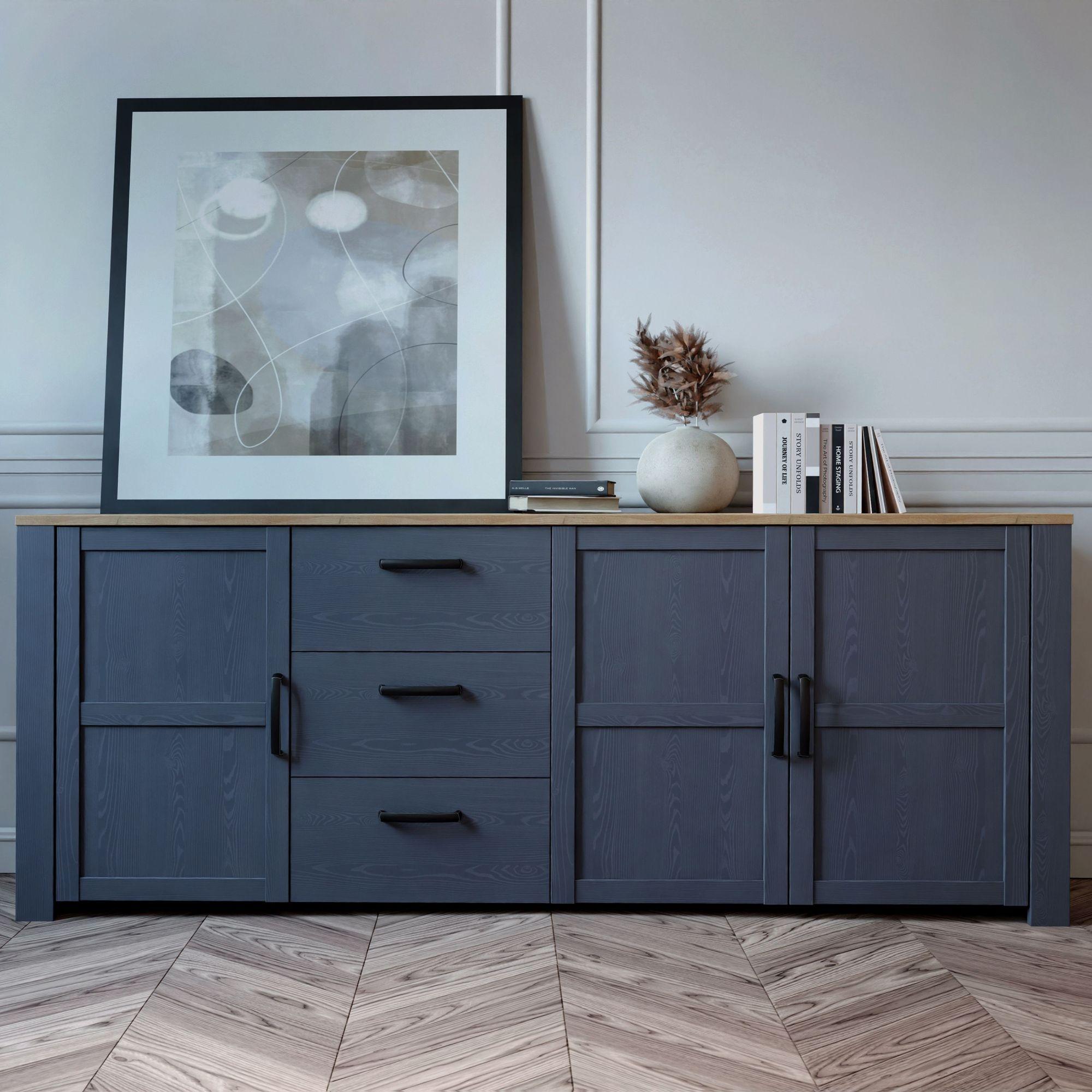 Product photograph of Bohol Blue Extra Large 3 Door Sideboard from Choice Furniture Superstore.