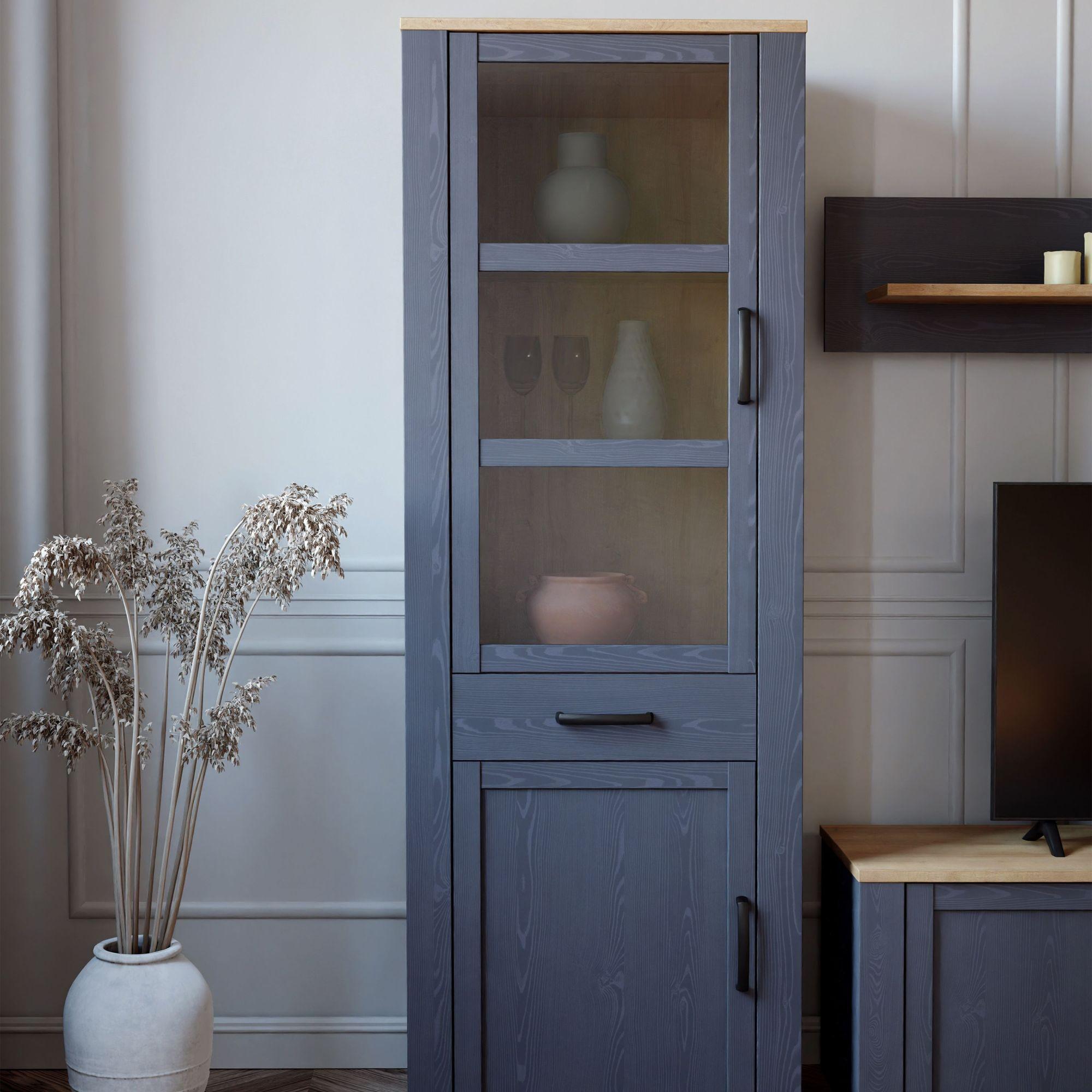 Product photograph of Bohol Blue Narrow Display Cabinet from Choice Furniture Superstore.