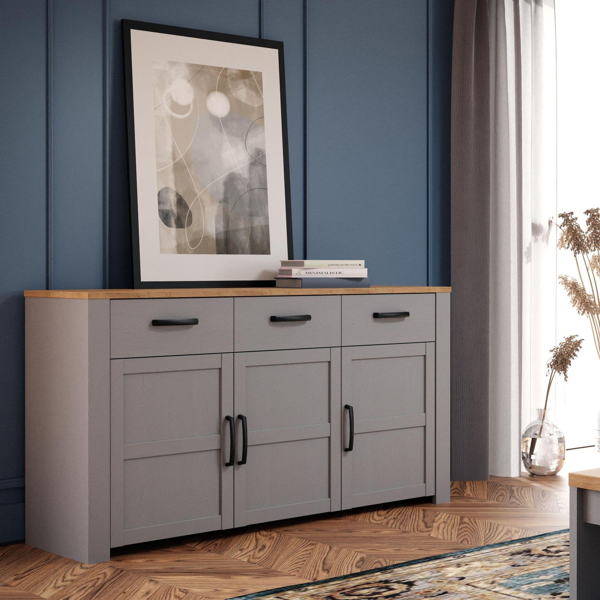 Product photograph of Bohol Grey Medium 3 Door Sideboard from Choice Furniture Superstore.