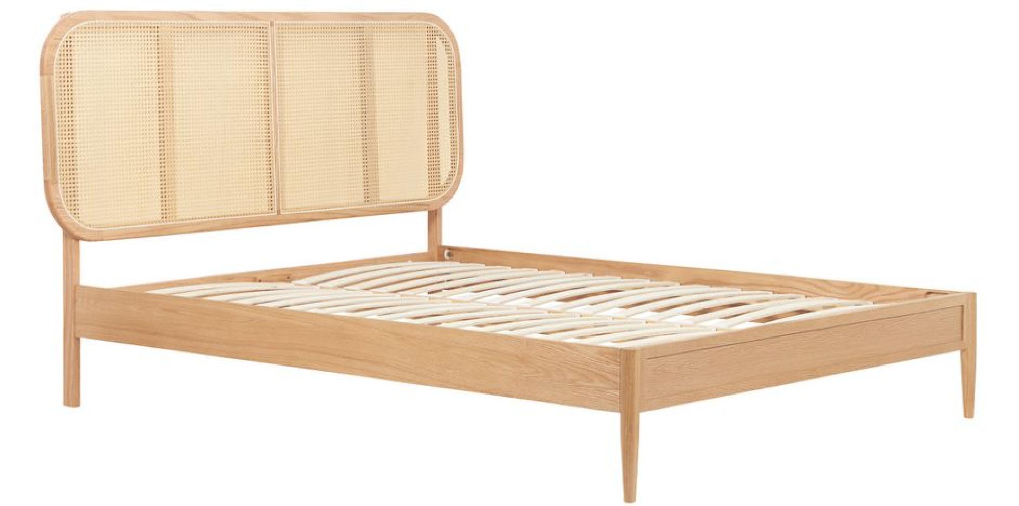 Product photograph of Elina Oak Rattan Bed - Sizes Available from Choice Furniture Superstore.