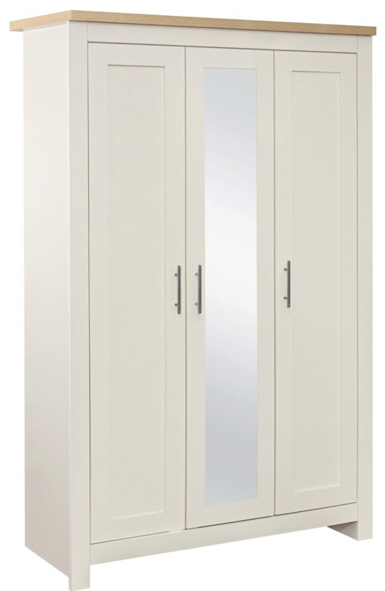 Product photograph of Highgate Cream And Oak Effect 3 Door Wardrobe With Mirror from Choice Furniture Superstore.