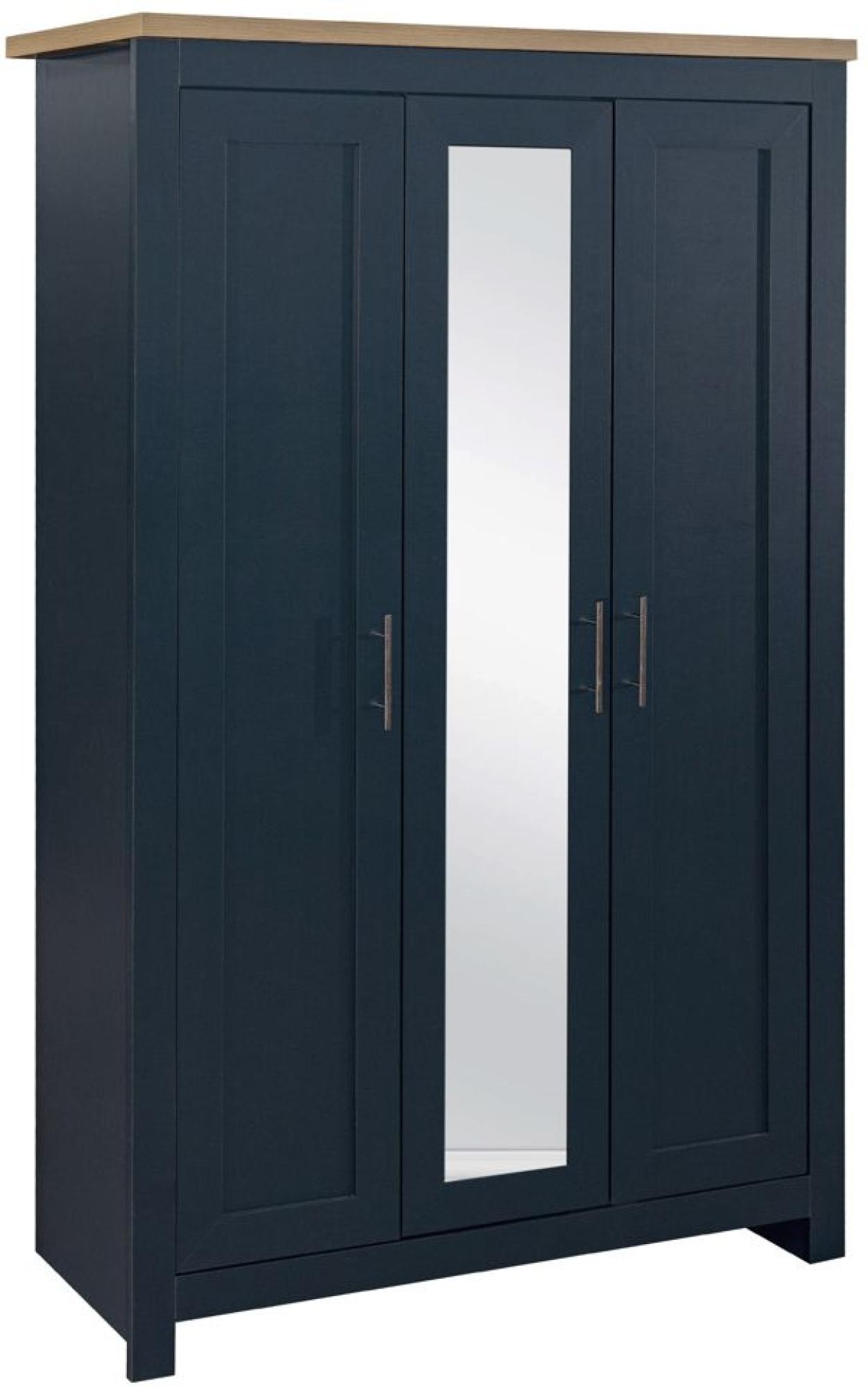 Product photograph of Highgate Navy Blue And Oak Effect 3 Door Wardrobe With Mirror from Choice Furniture Superstore.