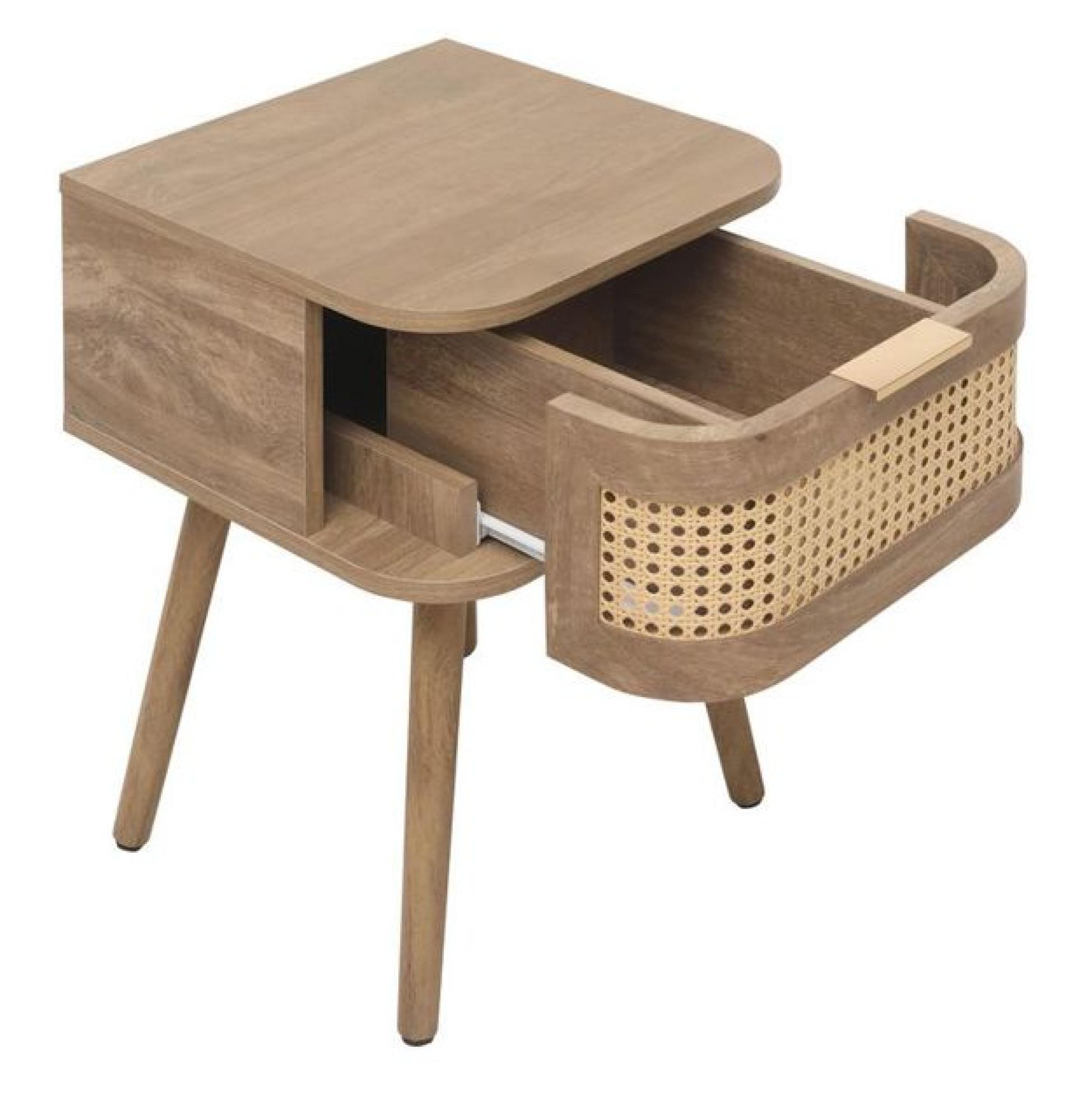 Product photograph of Noah Rattan Wood 1 Drawer Bedside Table from Choice Furniture Superstore.