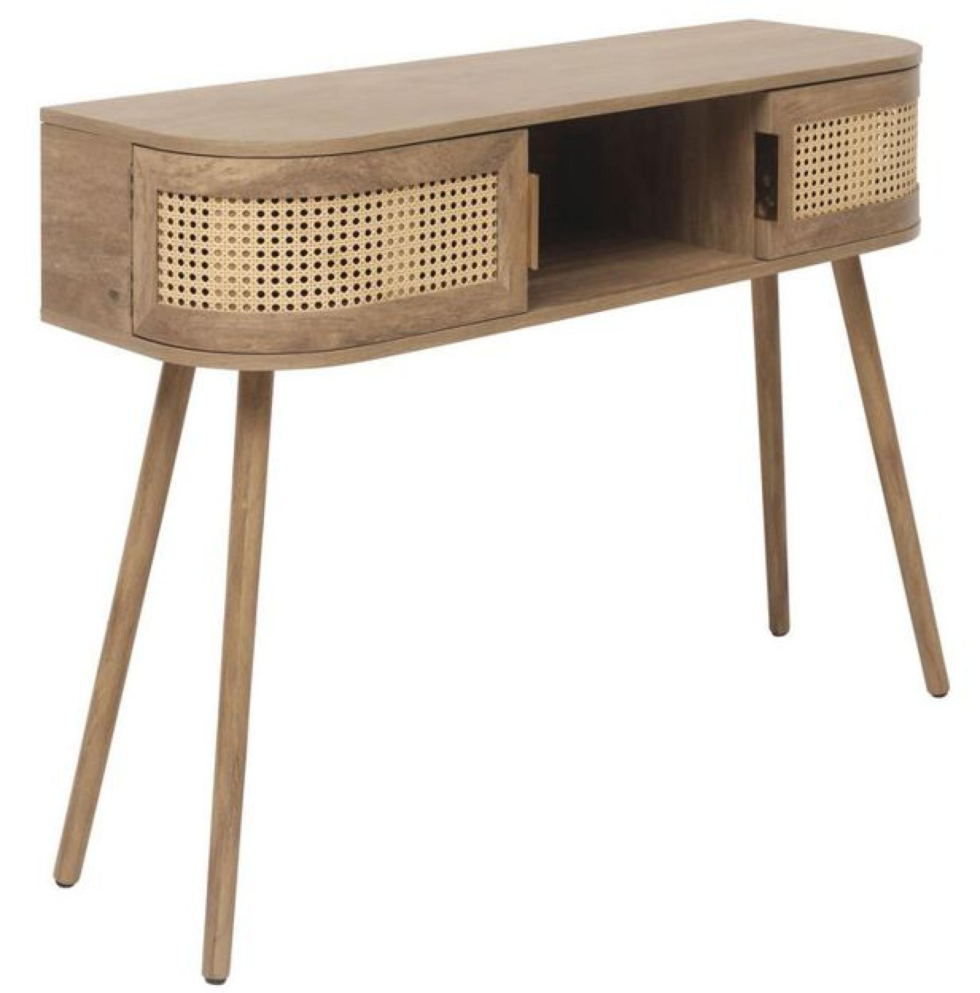 Product photograph of Noah Rattan Wood 110cm Console Table from Choice Furniture Superstore.