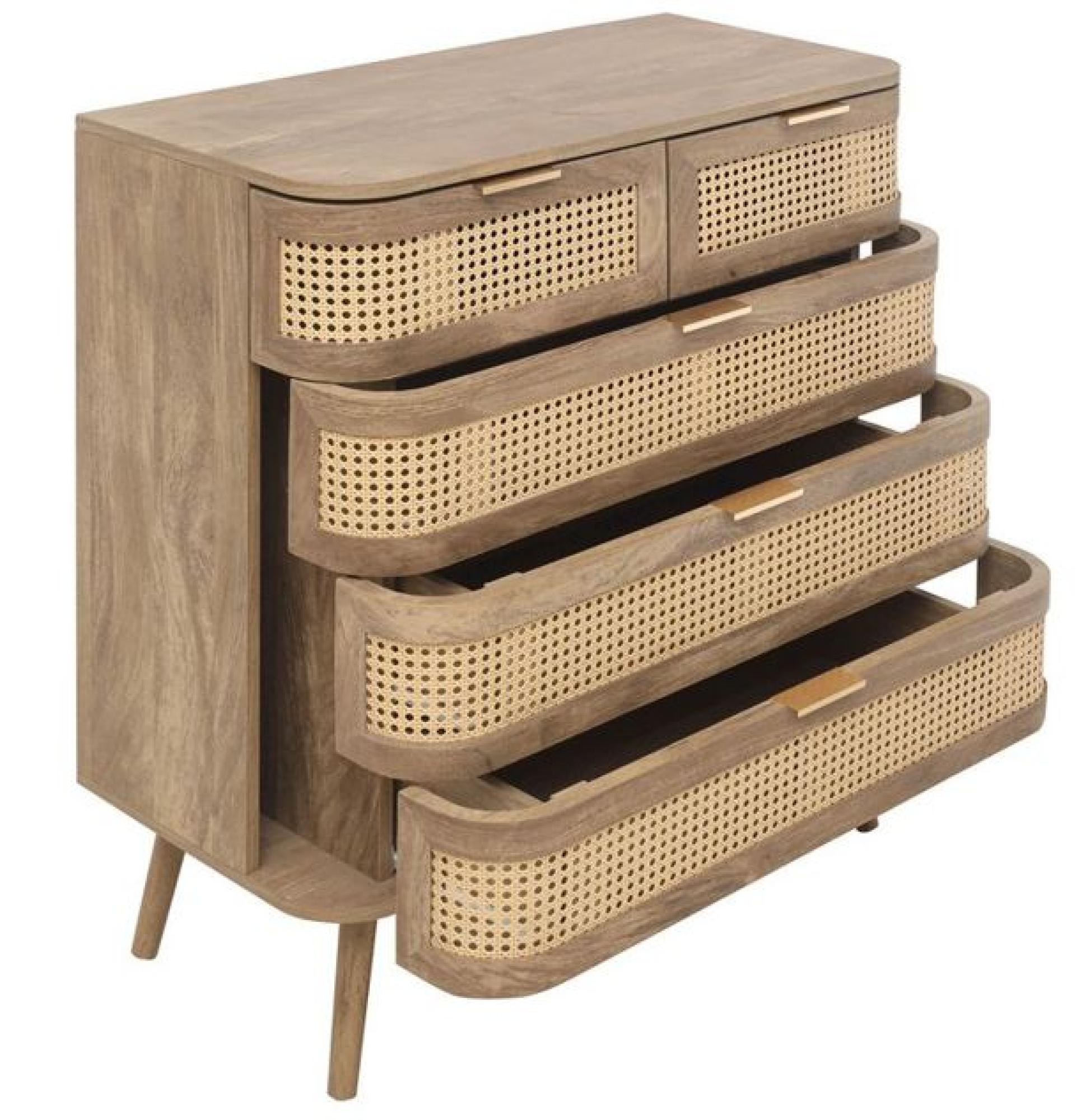 Product photograph of Noah Rattan Wood 5 Drawer Chest from Choice Furniture Superstore.